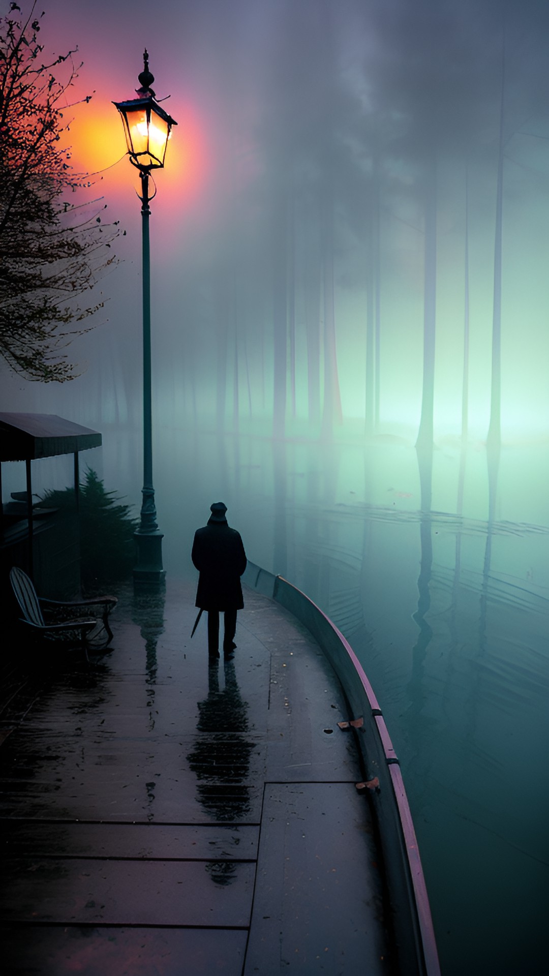 a lonely man on a boat in foggy weather preview