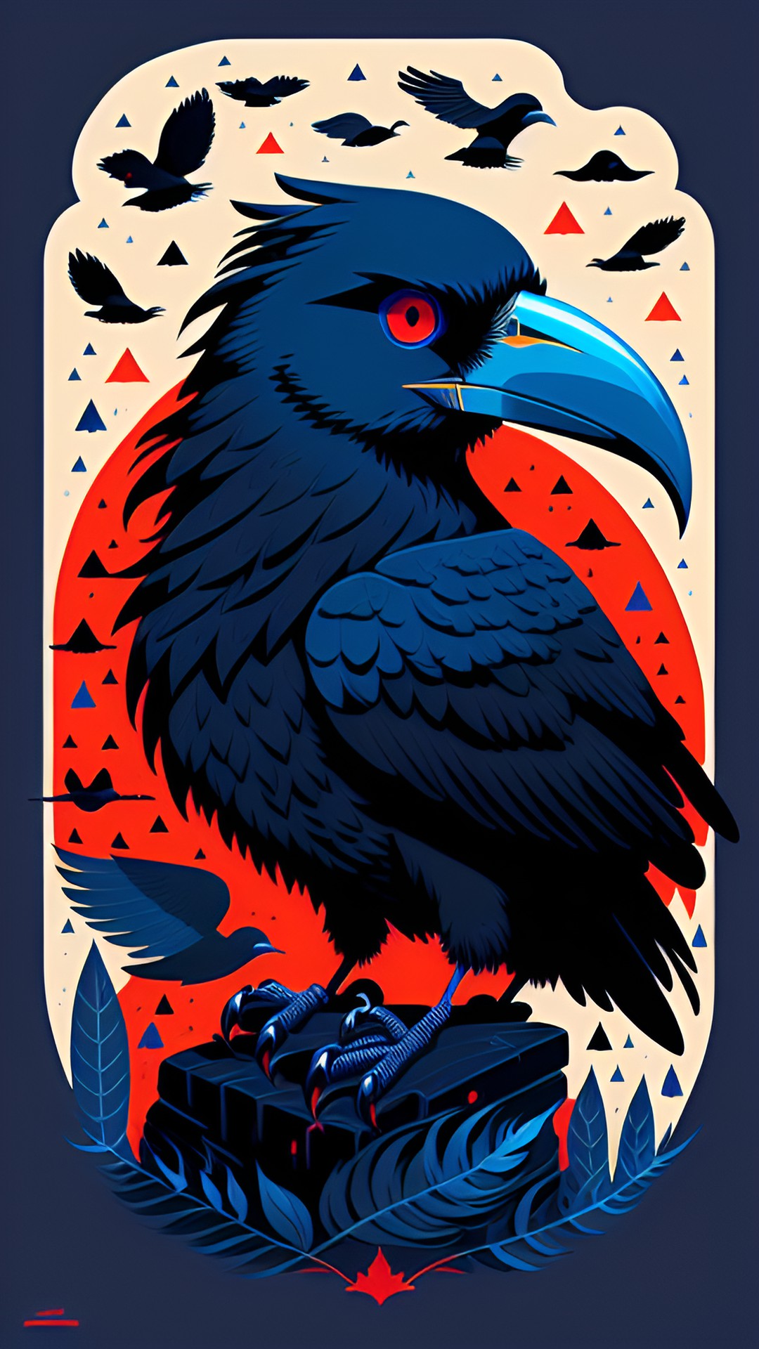 Dark raven - dark raven, six birds, dark blue feather with blue hell flames, black beak, blood red eyes, preview