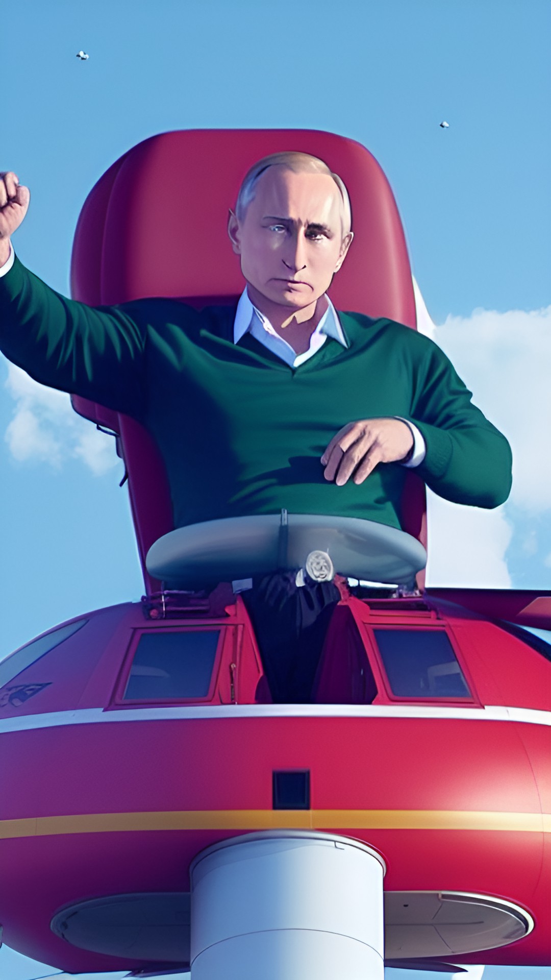 abnormally muscular president putin straddle on a missile and fly high. preview