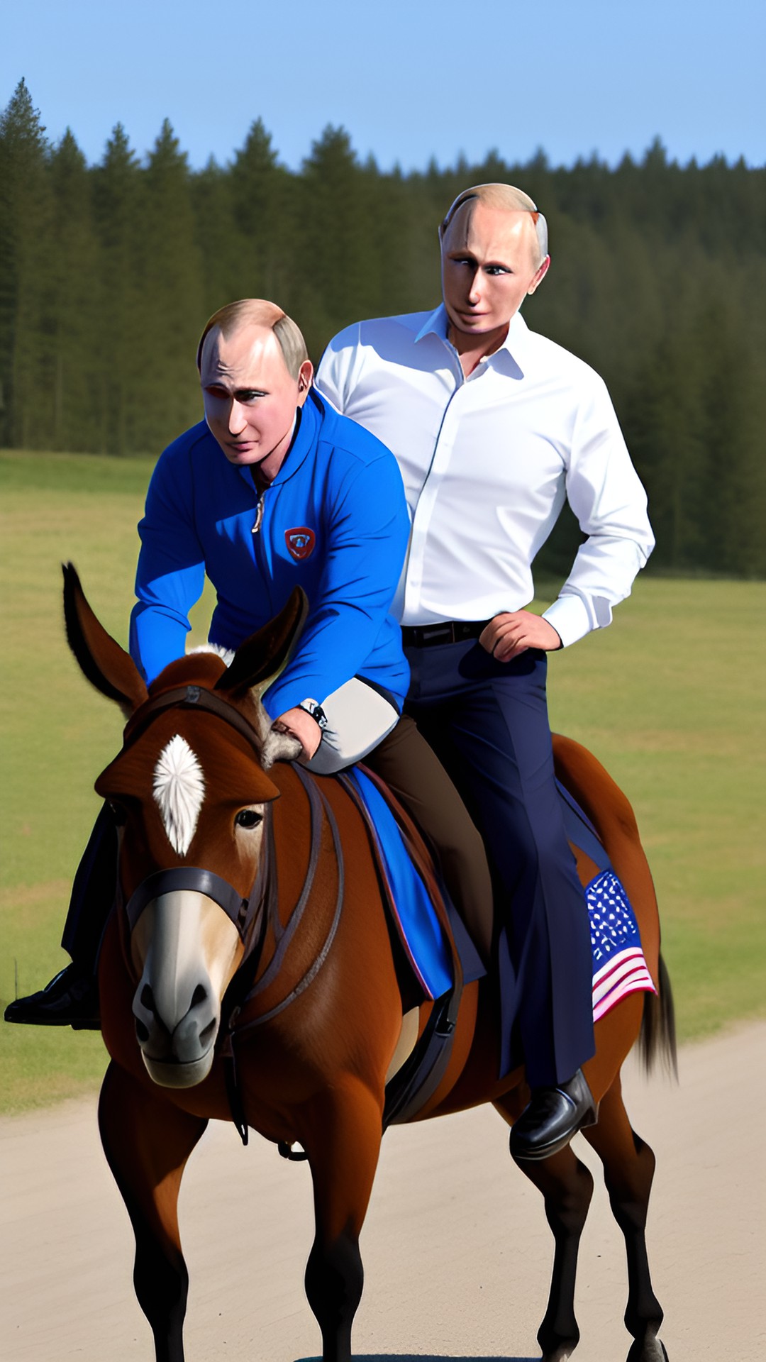 president putin riding a donkey abnormally muscular preview