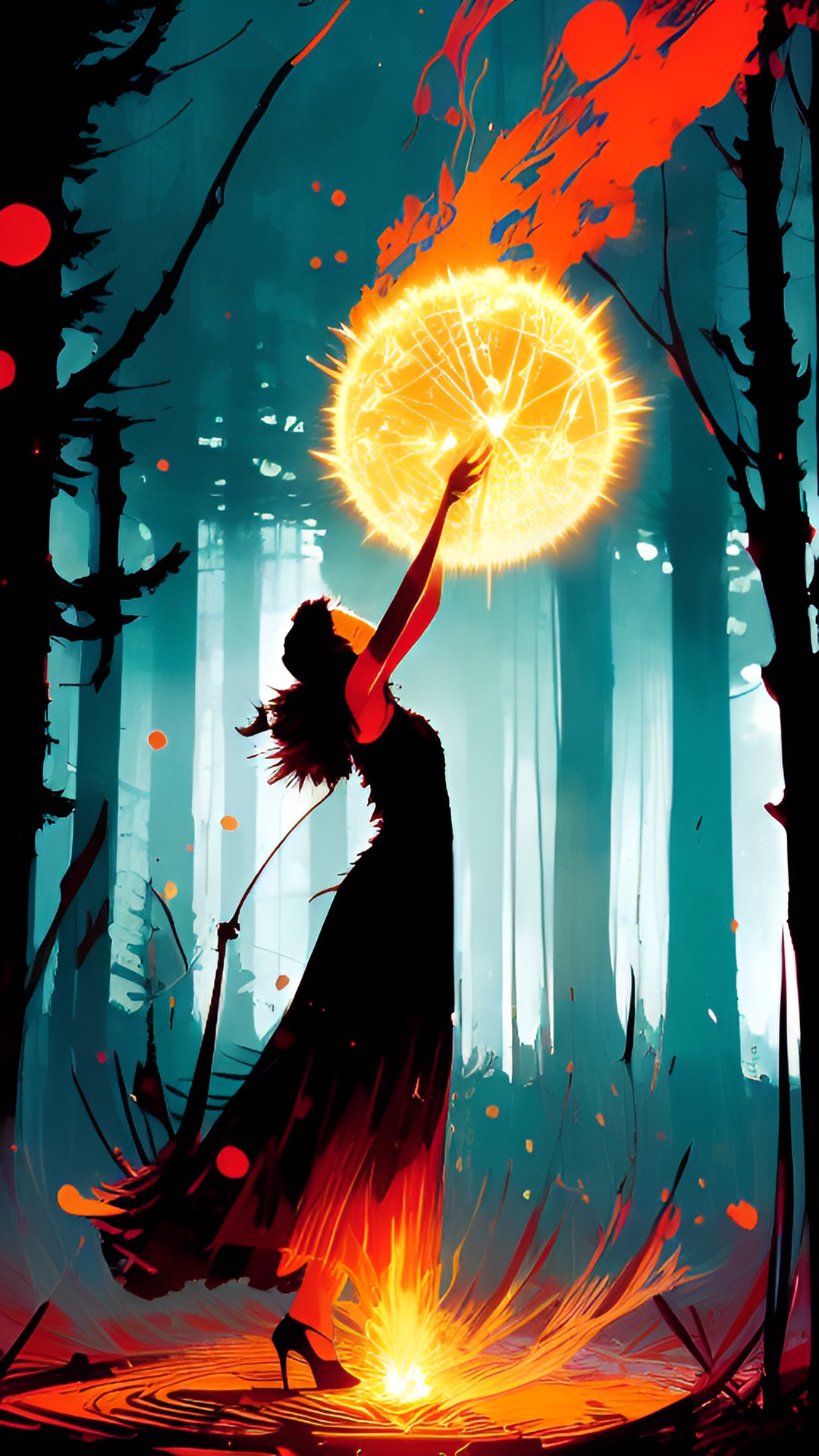 alluring sorceress creating ball of fire. fantasy. preview