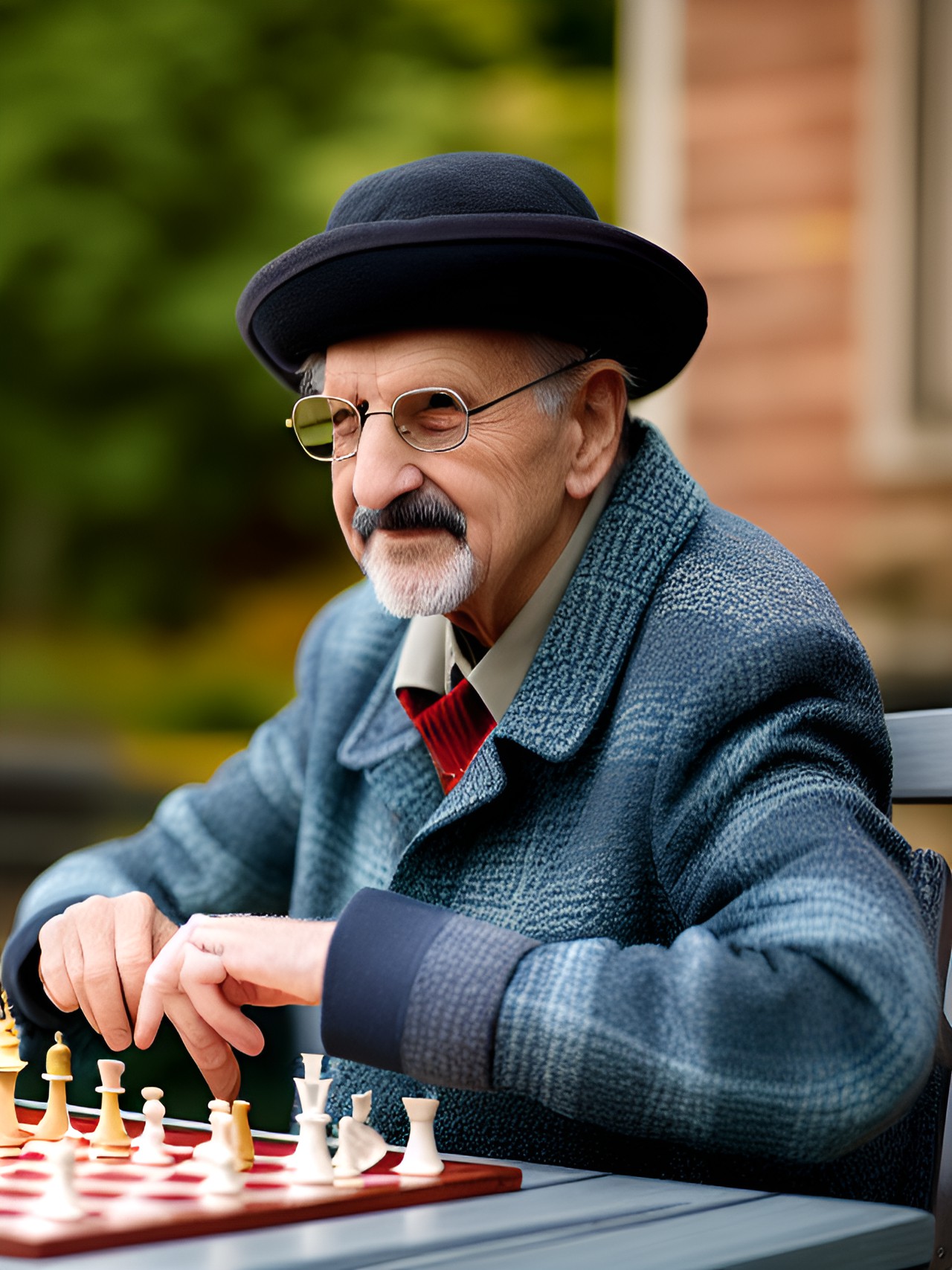 ringo star as an old man playing chess outdoors preview