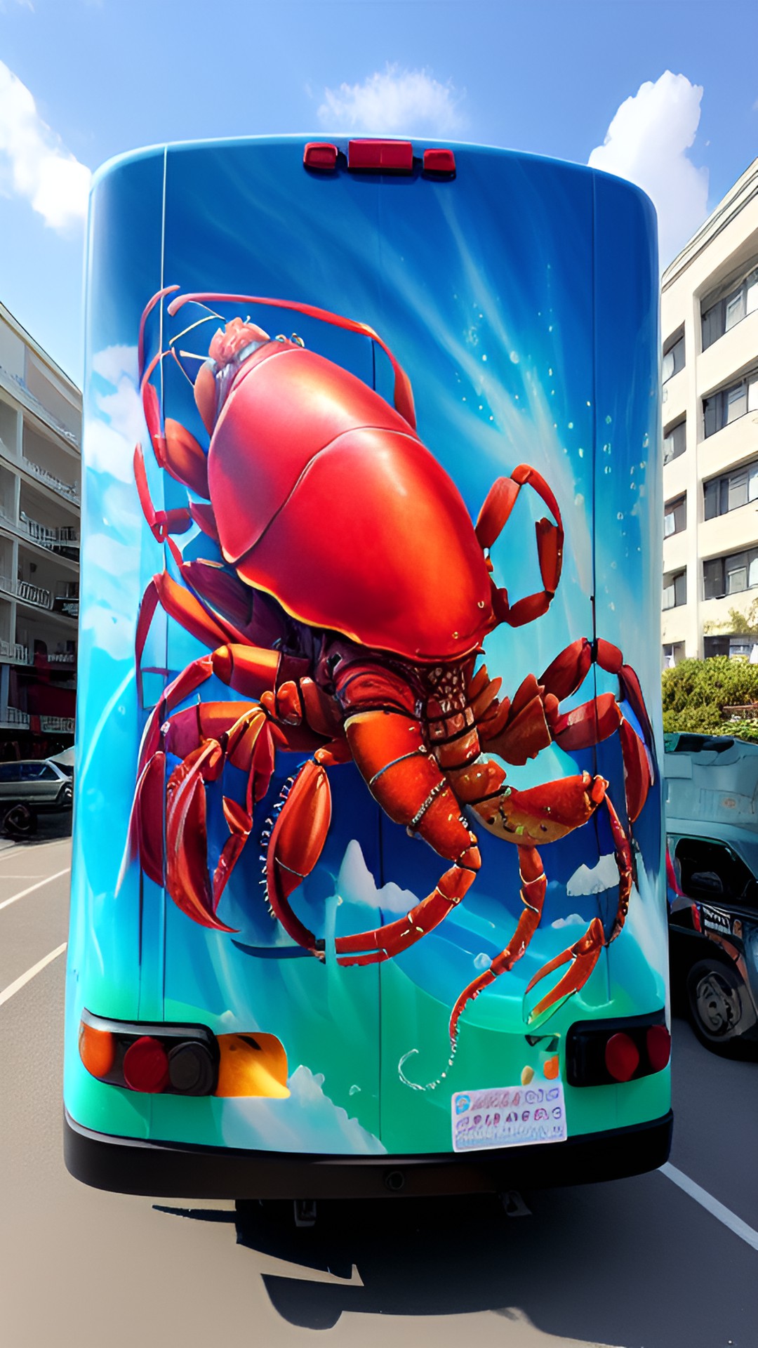 lobster food truck,cyberpunk, airbrushed with ocean octopus, mermaid, preview