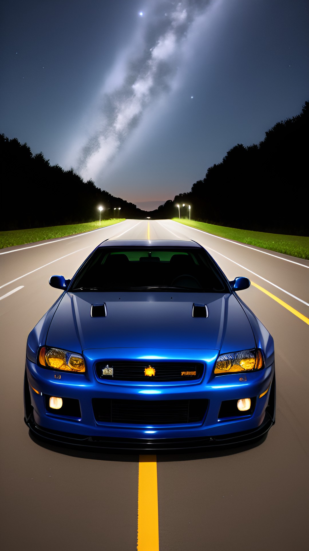 starry dreamy night r34 driving with head lights on preview