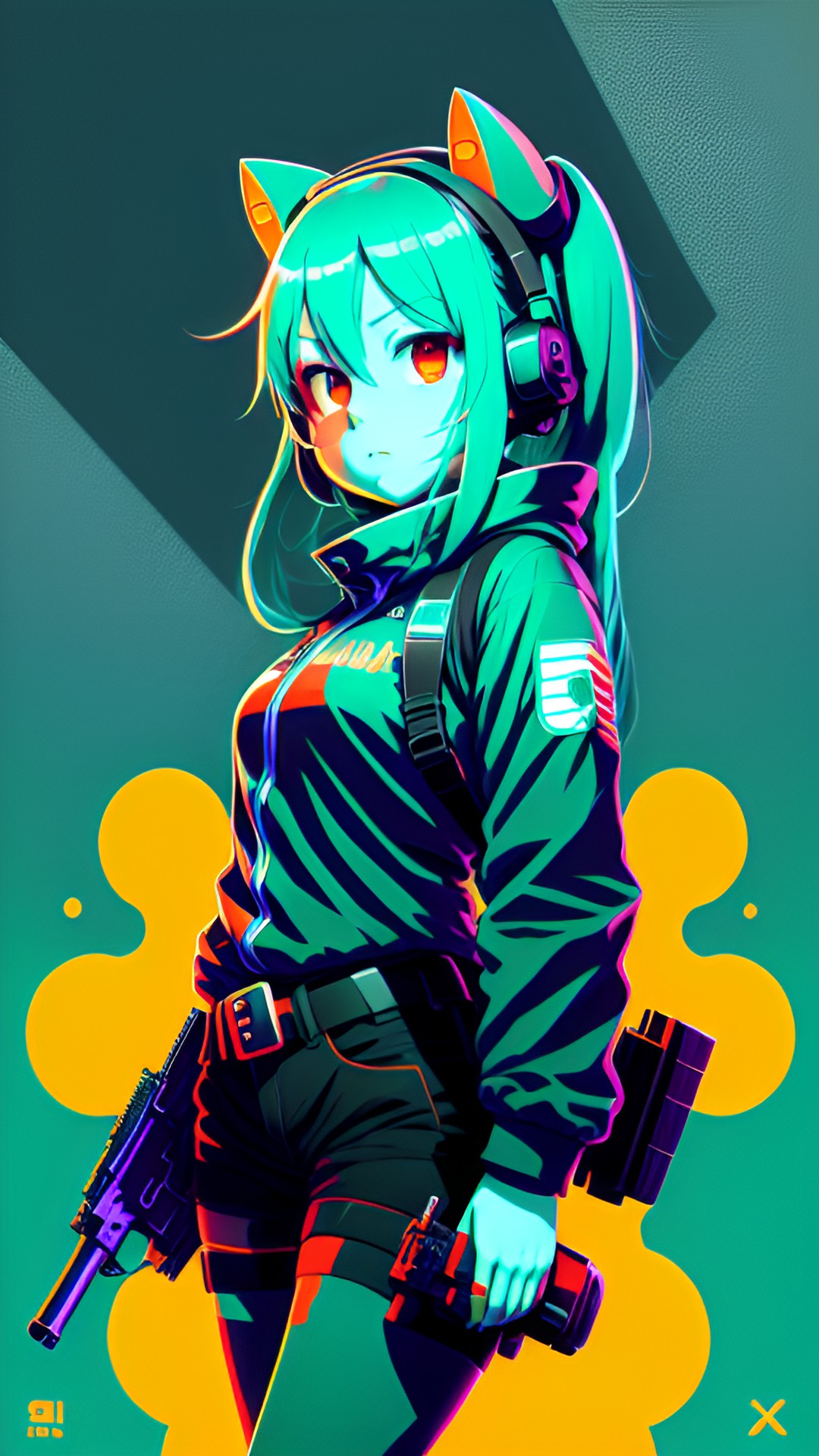 Miku - hatsune miku, holding a gun, gun aimed at camera, angry, glowing eyes, 8k hdr dop highres preview