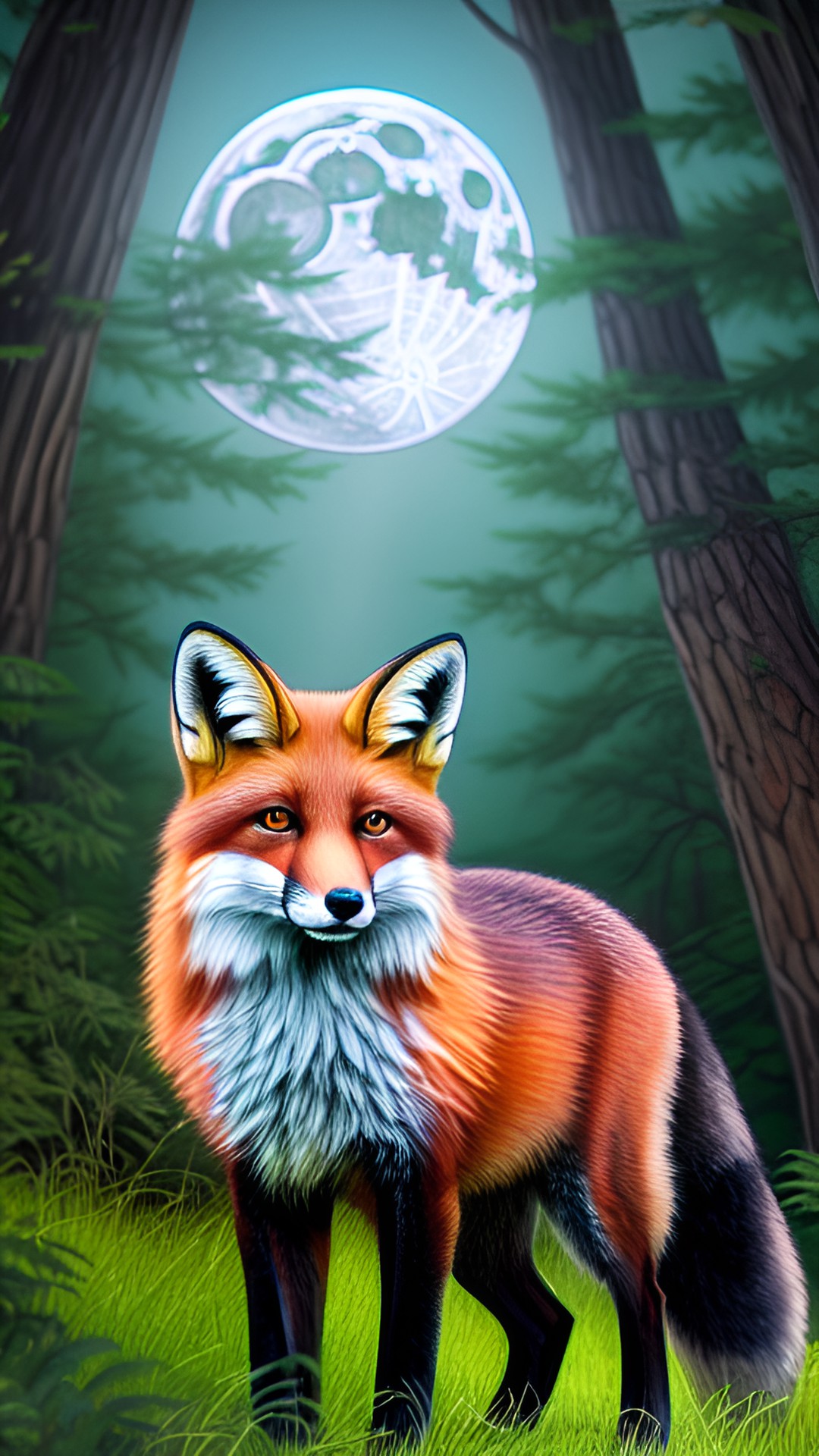 a majestic fox in the woods below the moonlight preview