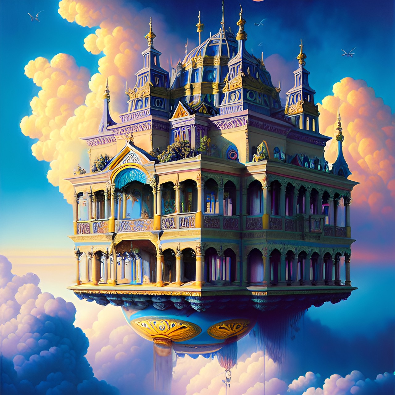 Le palais flottant - un palais avec mille fenêtre flottant dans le ciel au dessus des nuages preview