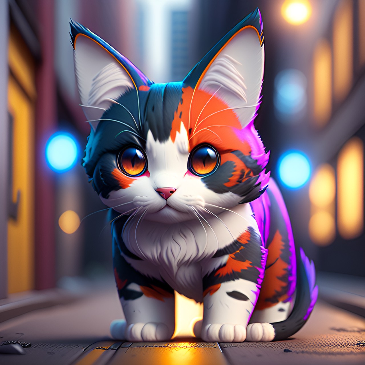 Night Kitty - odd eyed cat in brightly lit alley preview