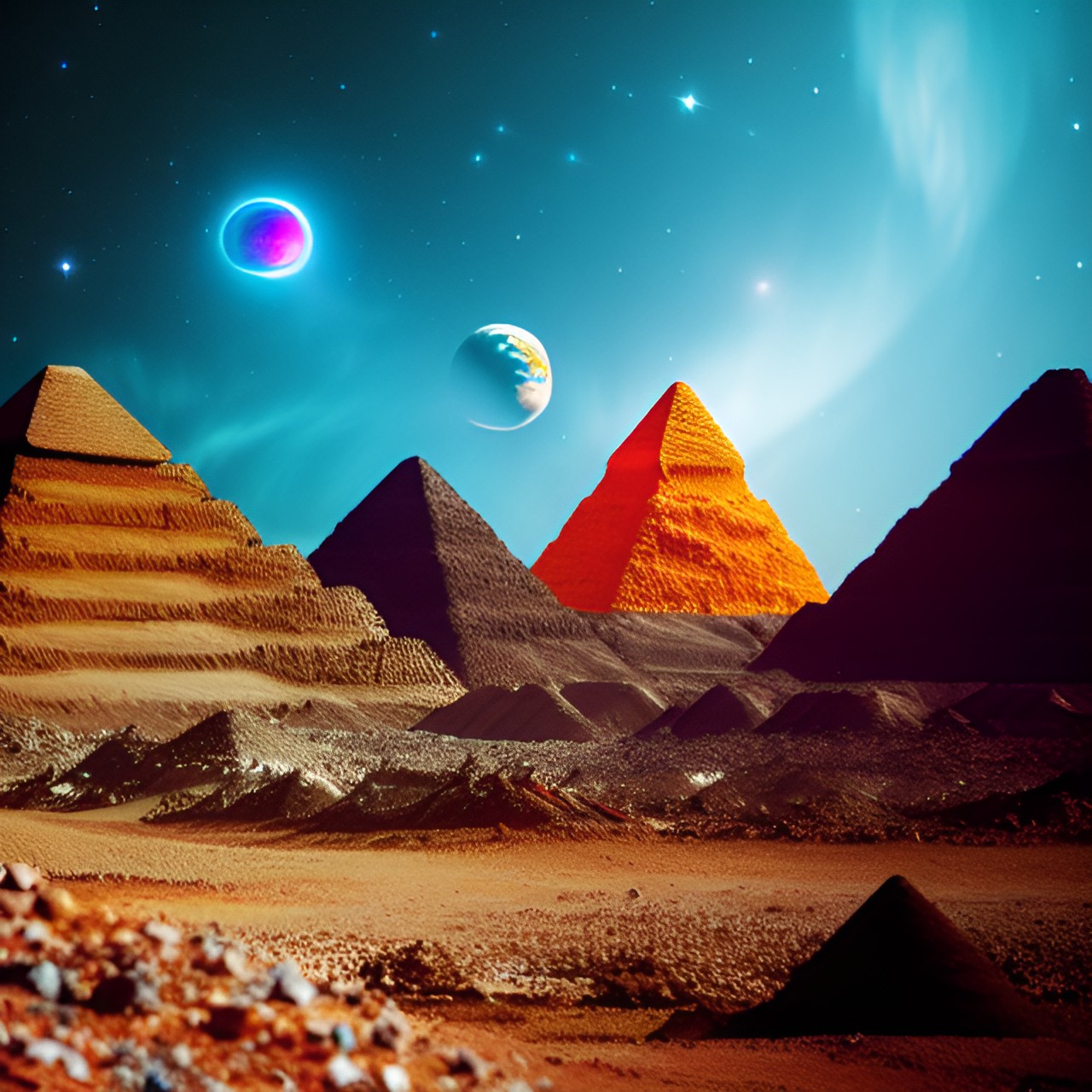 space cones - orange cone space galaxy stars planets ufo cones cosmic cones pyramid blue cones  ufo alien land cone preview