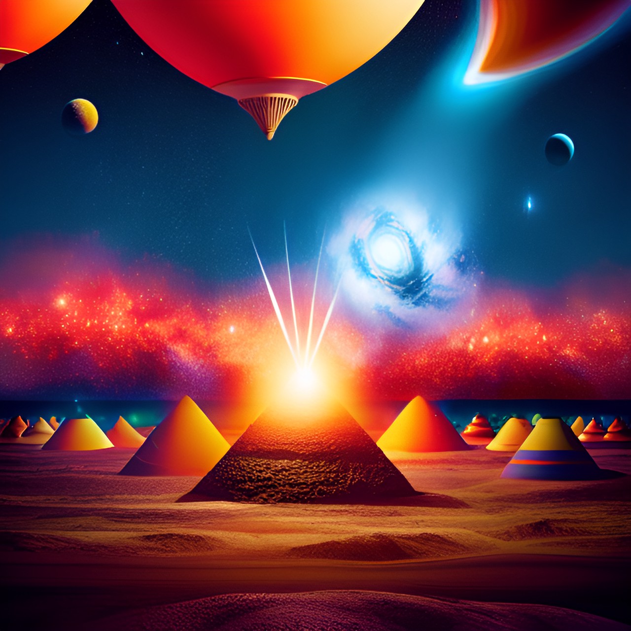 orange cone space galaxy stars planets ufo cones cosmic cones pyramid blue cones ufo alien land cone preview