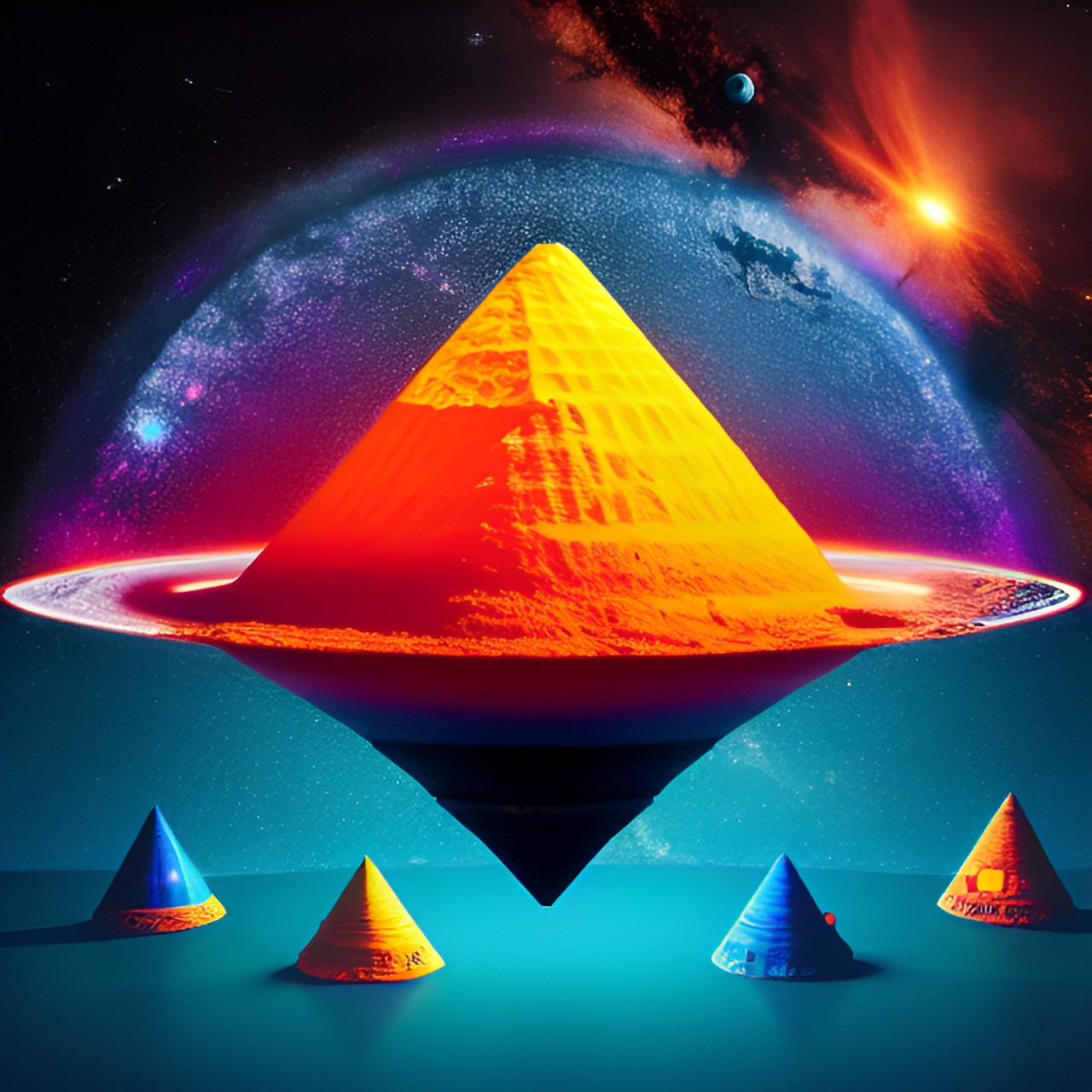 orange cone space galaxy stars planets ufo cones cosmic cones pyramid blue cones  ufo alien land cone preview