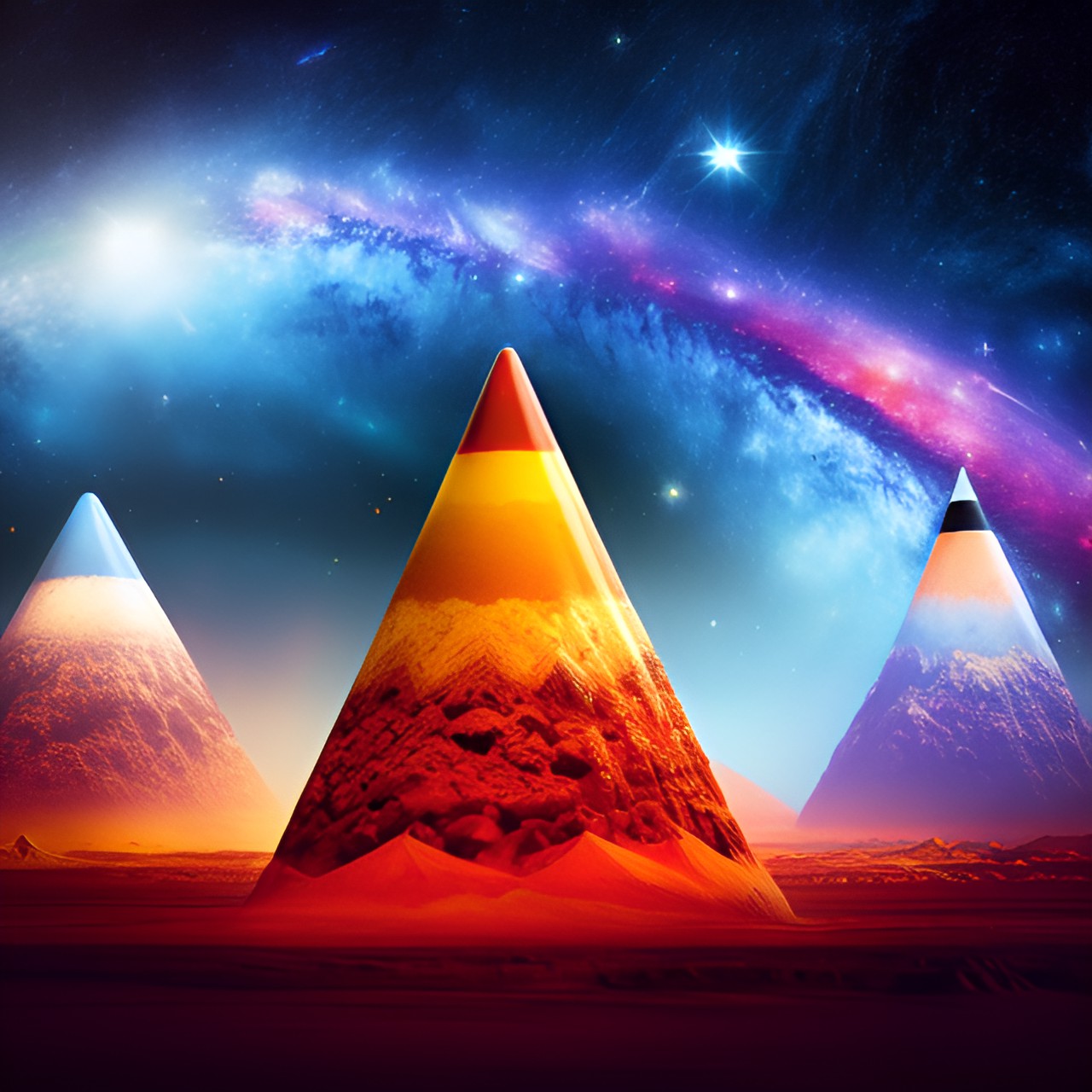 orange cone space galaxy stars planets ufo cones cosmic cones pyramid blue cones  ufo alien land cone preview