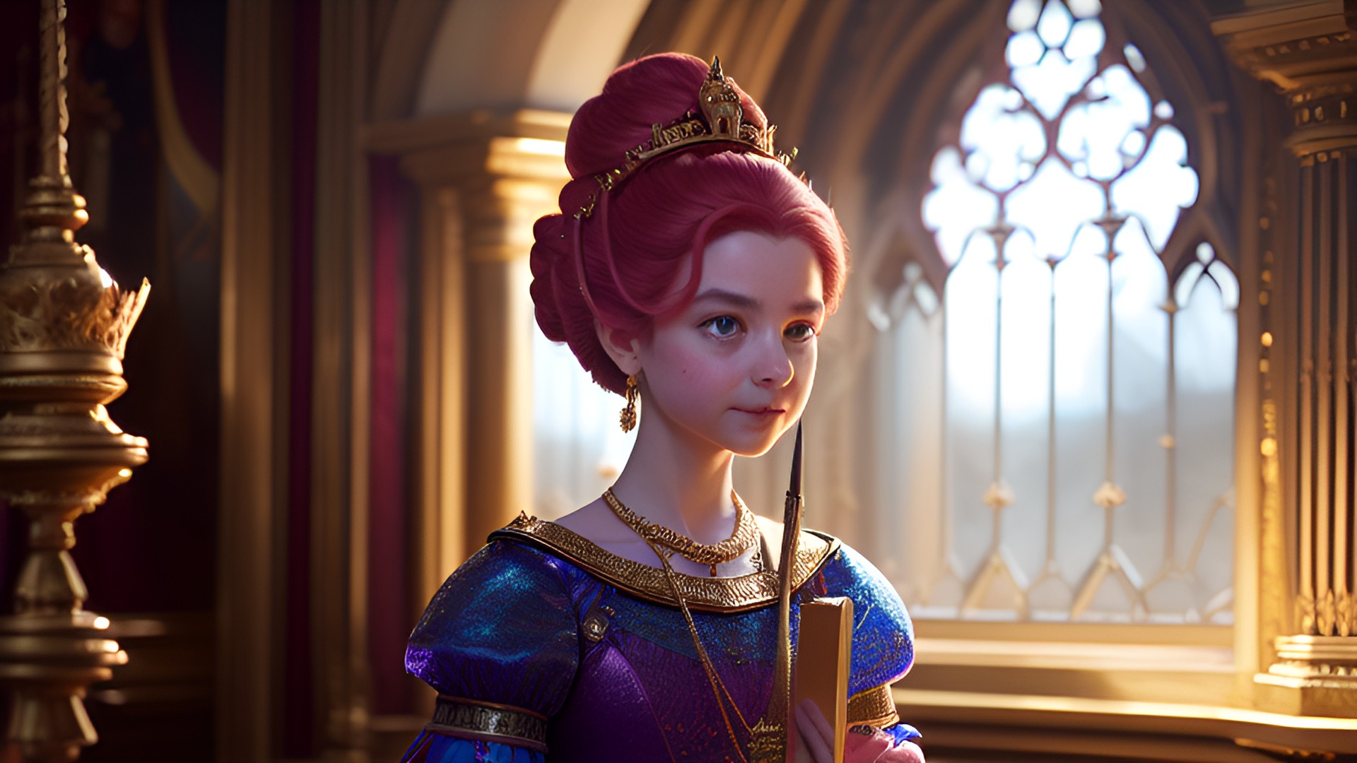 princess poppy, religious/spiritual ,fun to argue with, 3d, 8k, gilded colors, dramatic light preview