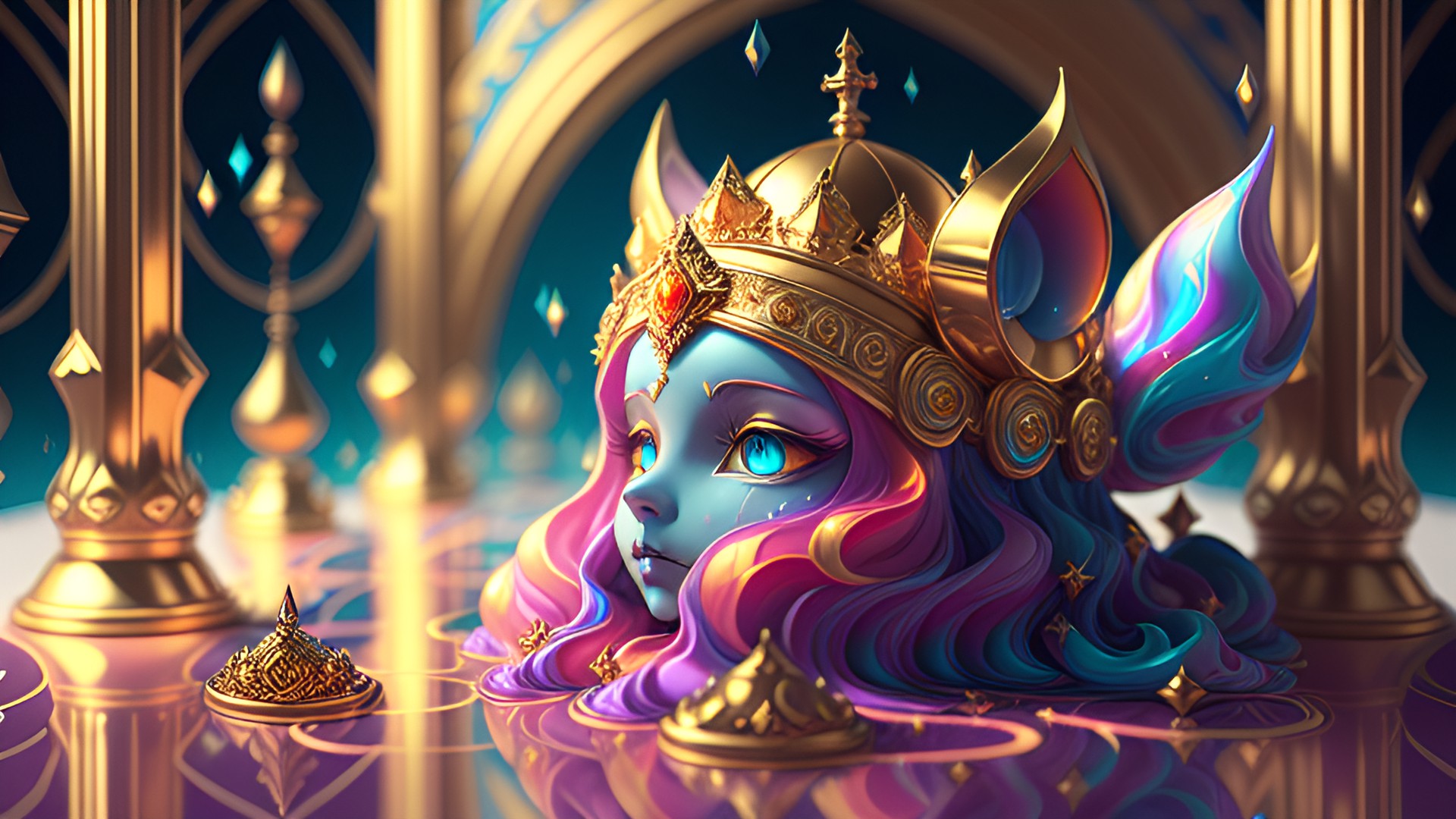 princess poppy, religious/spiritual ,fun to argue with, 3d, 8k, gilded colors, dramatic light preview