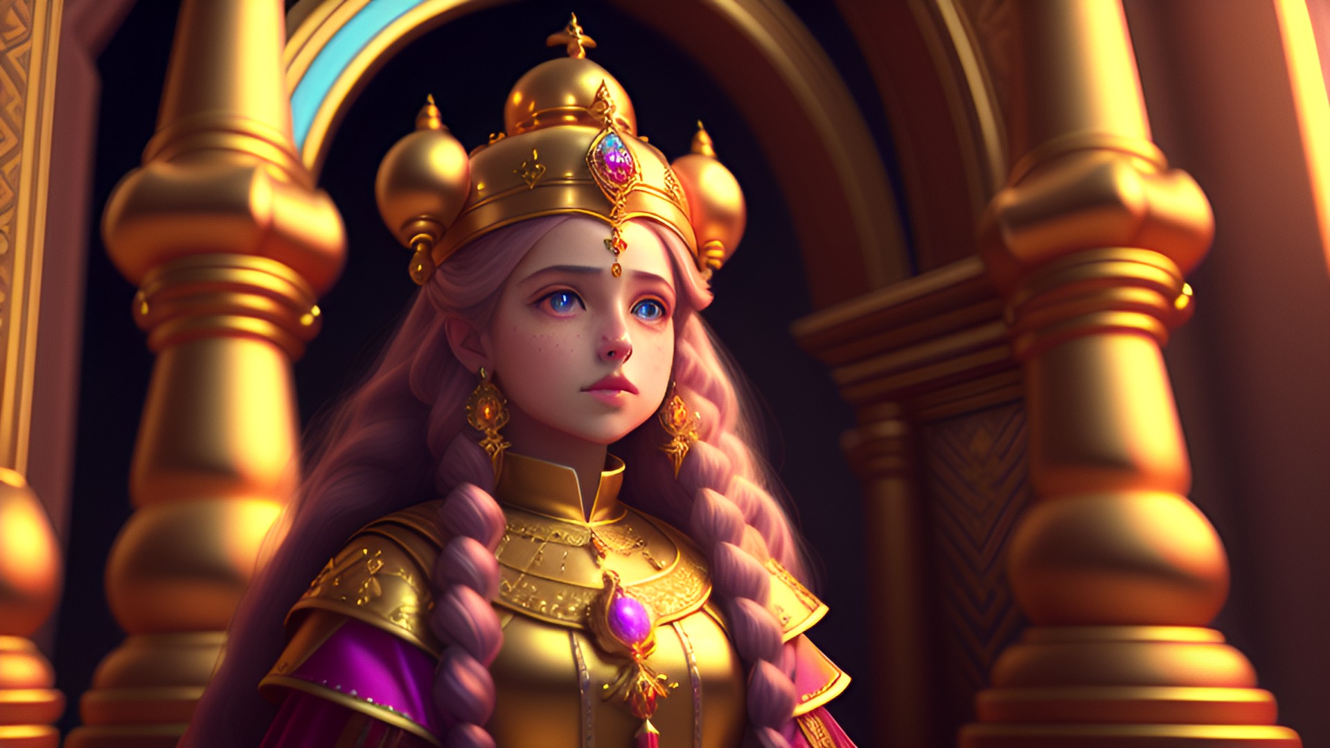 princess poppy, religious/spiritual ,fun to argue with, 3d, 8k, gilded colors, dramatic light preview