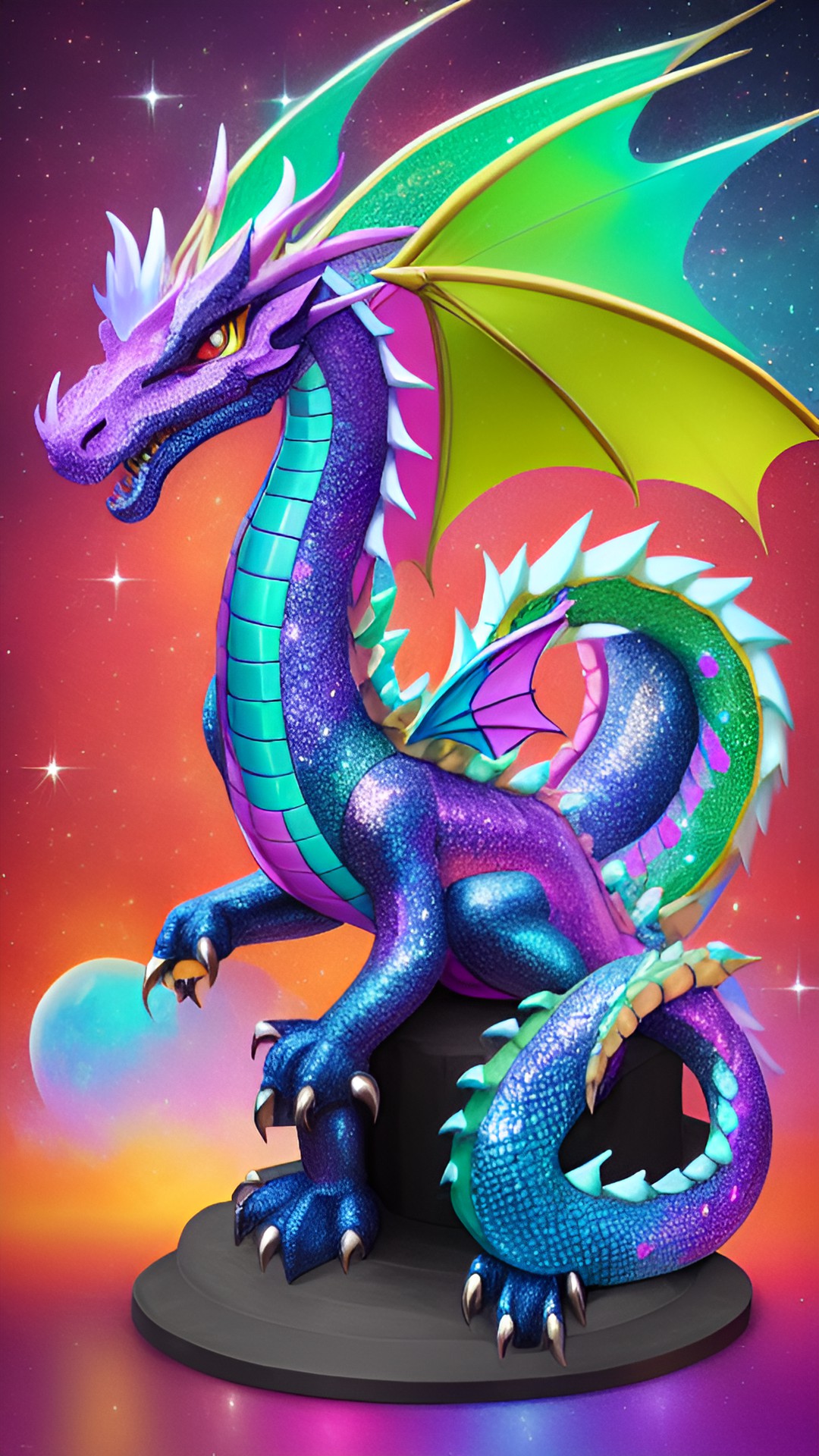 a dragon made out of krystal and has colorful ￼glitter on it preview