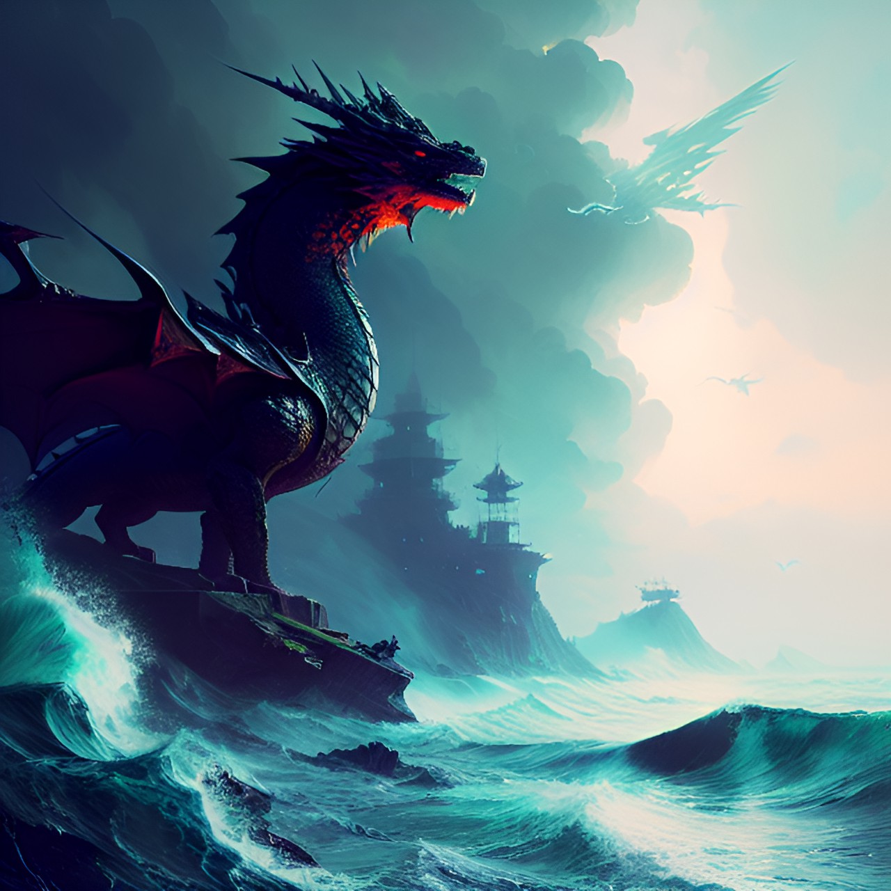 dragon above stormy sea preview