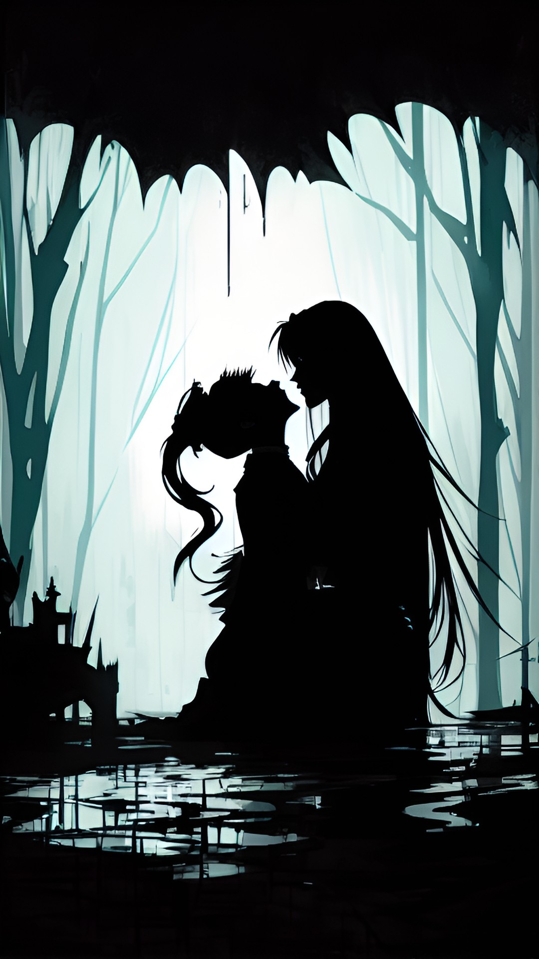 alluring vampiress queen biting a woman. fantasy. backlight. preview