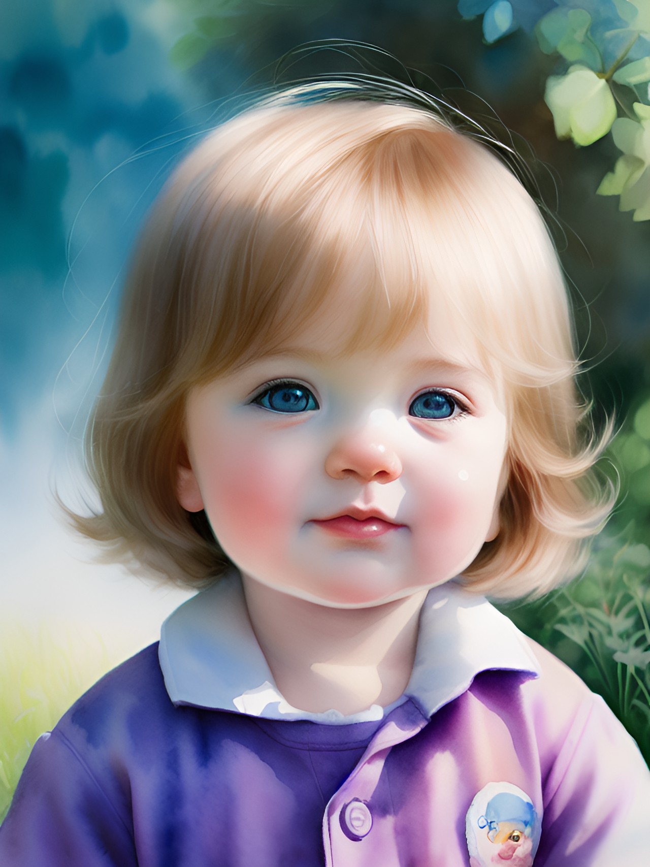 a six month old baby with light brown hair smiling, she has sky blue eyes, with kawaii realistic portrait, melancholy pastel art, by nicoletta ceccoli, soey milk, cute detailed digital art, exquisite digital illustration, inspired by nicol preview