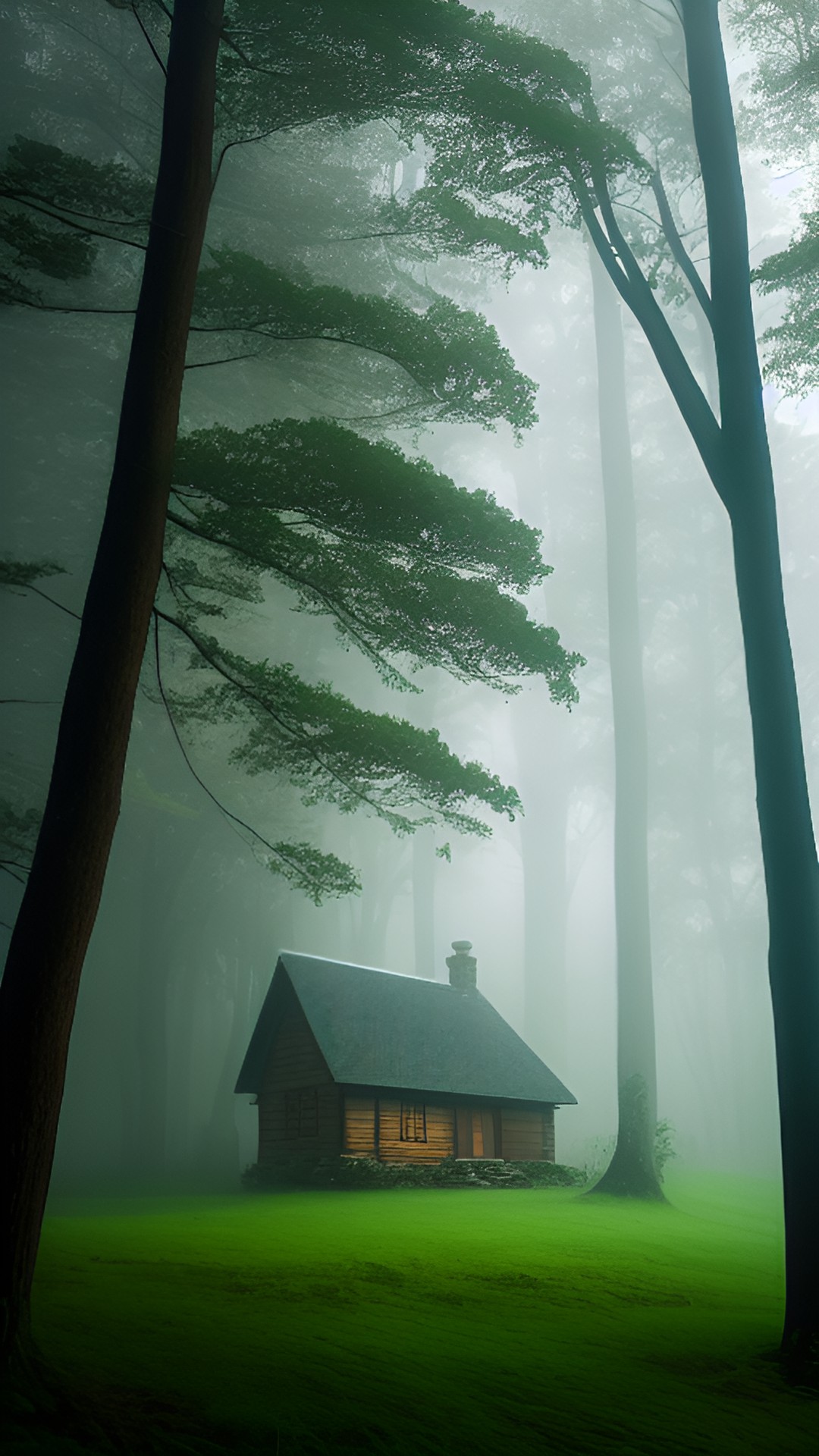 a misty forest with a hidden cottage preview