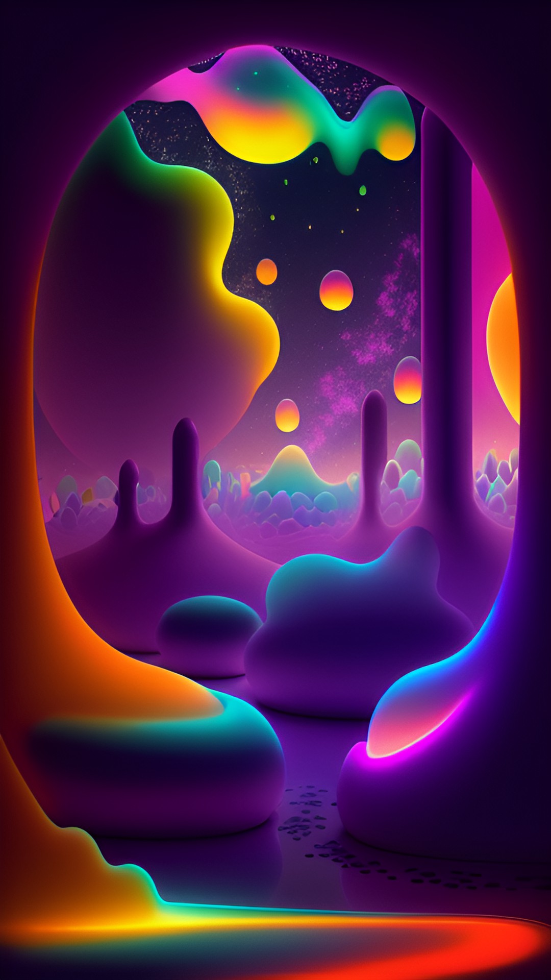 glowing blob shapes of many subtle colors. most blobs are matte, others are shiny and reflective. there is a sense of hope and wonder. preview