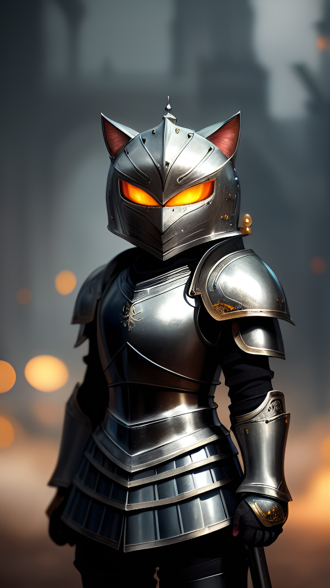 little cute kitty with armour, old knight, sharp focus, masterpiece, 2d, light, 4k, hdr, vfx, hdr, vfx, exotic light, background, wetness, moisture preview