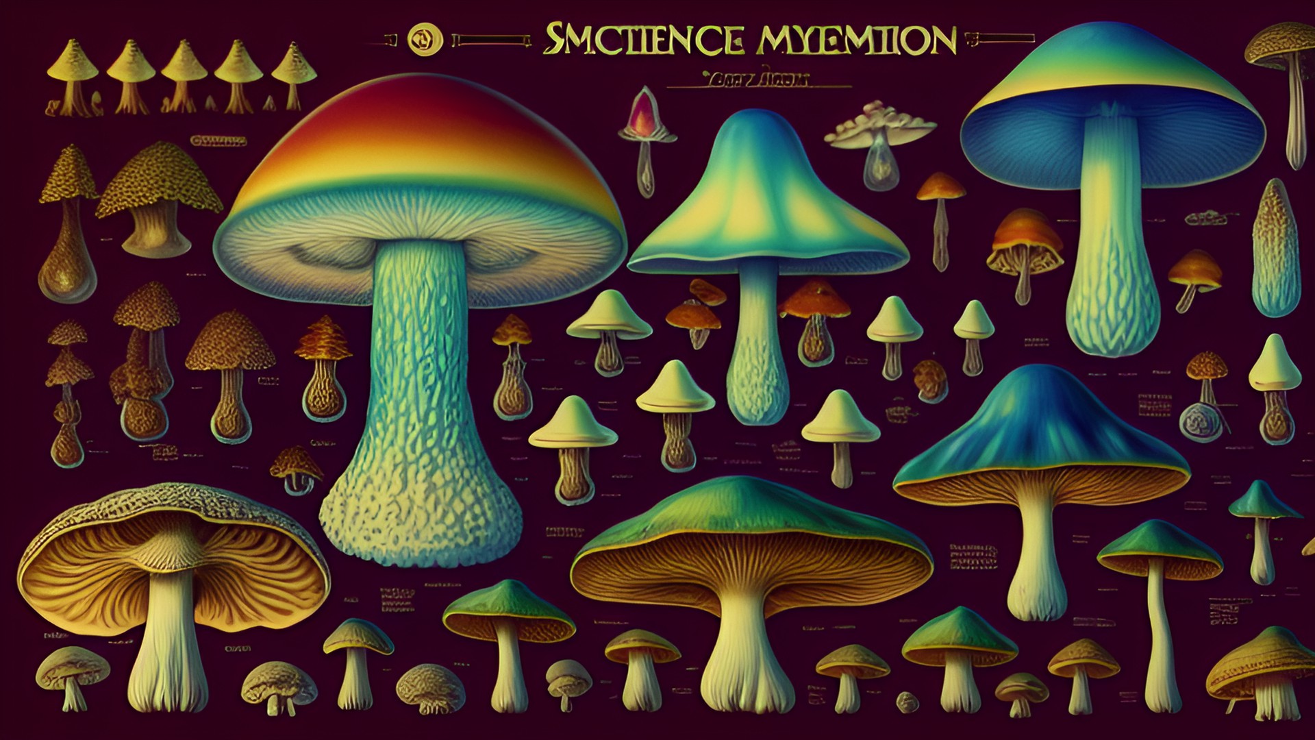 vintage scientific anatomy diagram of dnd mystical magical elemental mushrooms laurie lipton artstyle daniel martin diaz artstyle preview