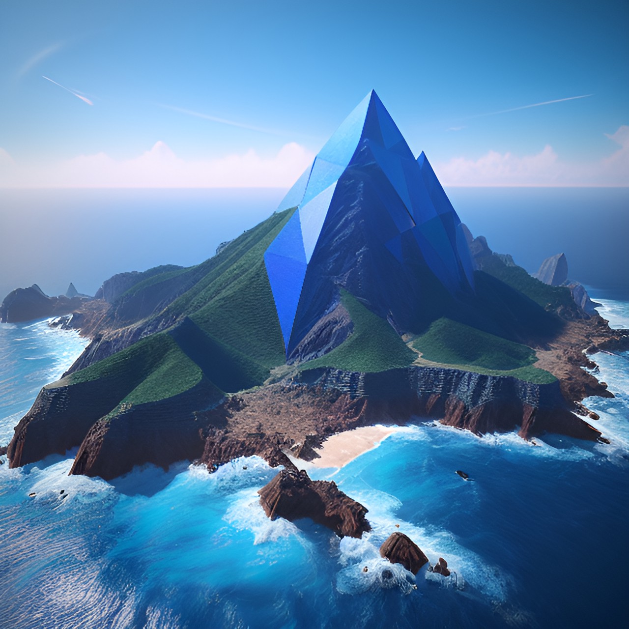 blue metallic triangle mountain ocean preview