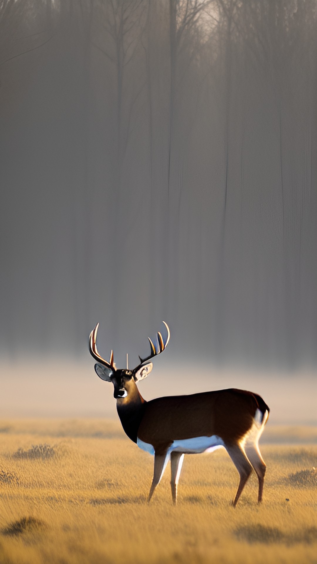 white tail buck in misty field preview