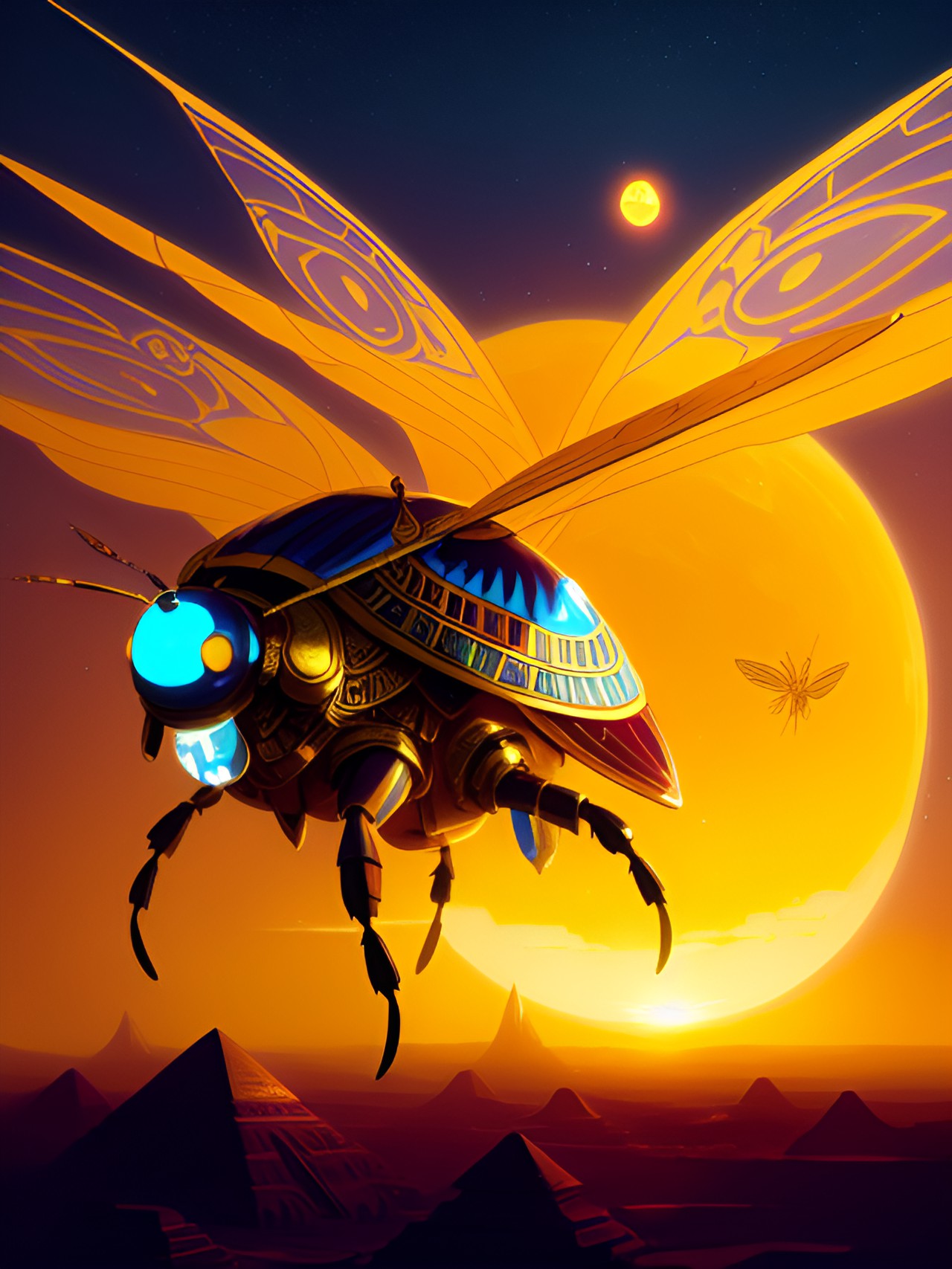 khepri, the dawn bringer of egypt, depicted as a beetle with the sun on its back. radiant golden hues and intricate details adorn the exoskeleton . preview