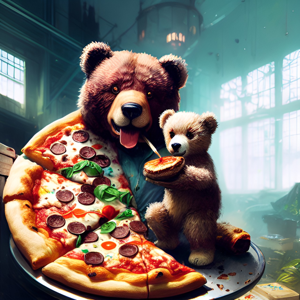 teddy bear eating pizza preview