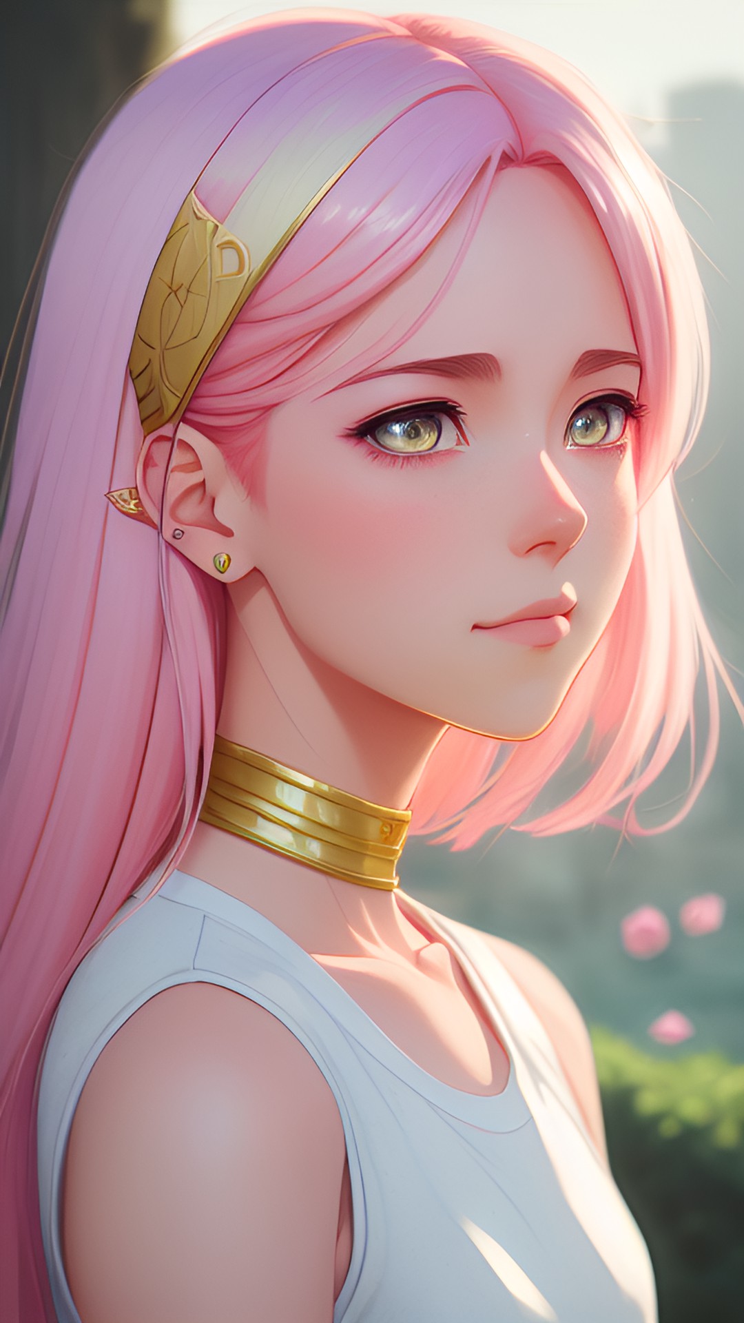 Zaebell - pastel pink hair, ivory sparkling skin, pointed ears, gold dusted rose eyes preview