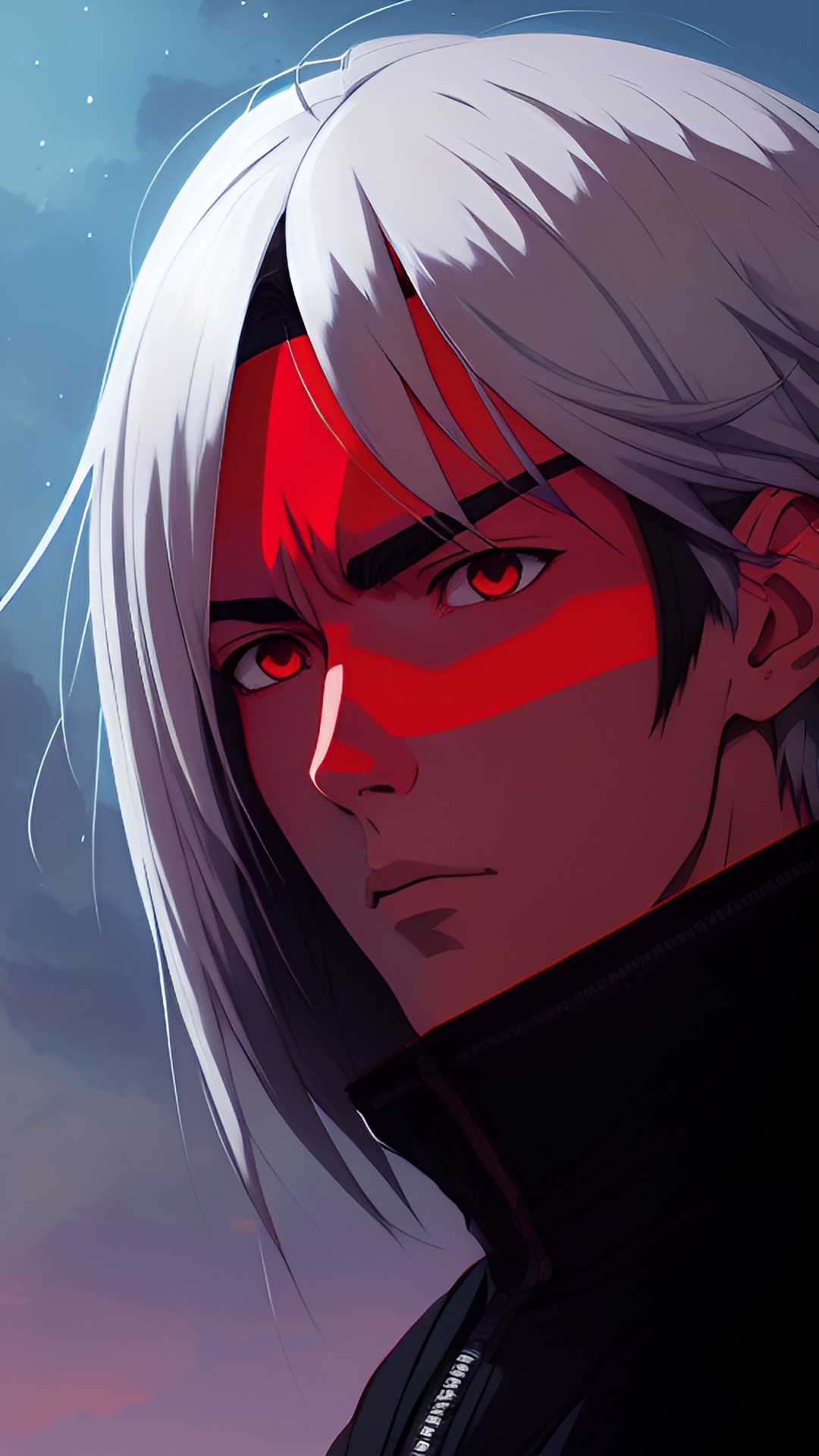 Dorlyan - male, deep red eyes, silver hair, metallic skin preview