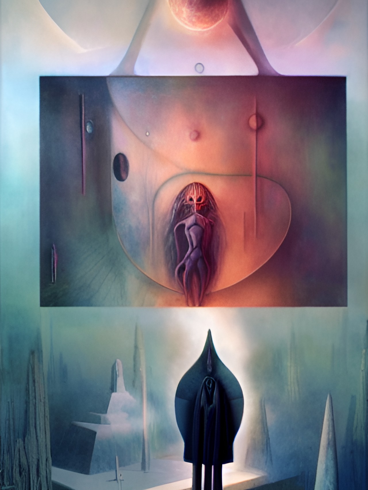 humanoid beings, artwork by leonora carrington & héctor germán oesterheld & h.r. giger & peter gric & beksinski preview