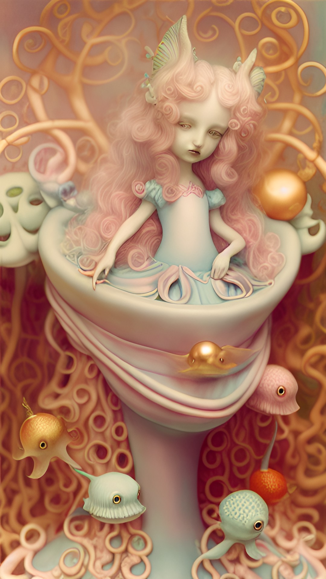 brian froud, mark ryden, mermaid, jellyfishes, tim burton’s animation style, pastel blue and pink preview