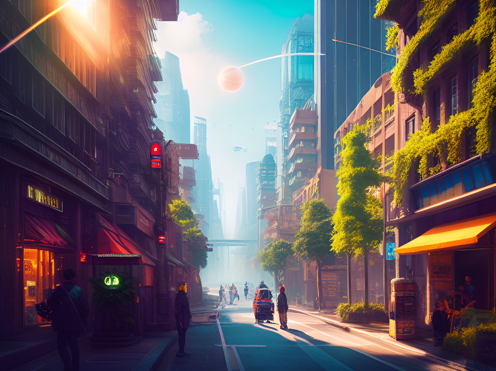 solarpunk city street view fantasy concept art preview