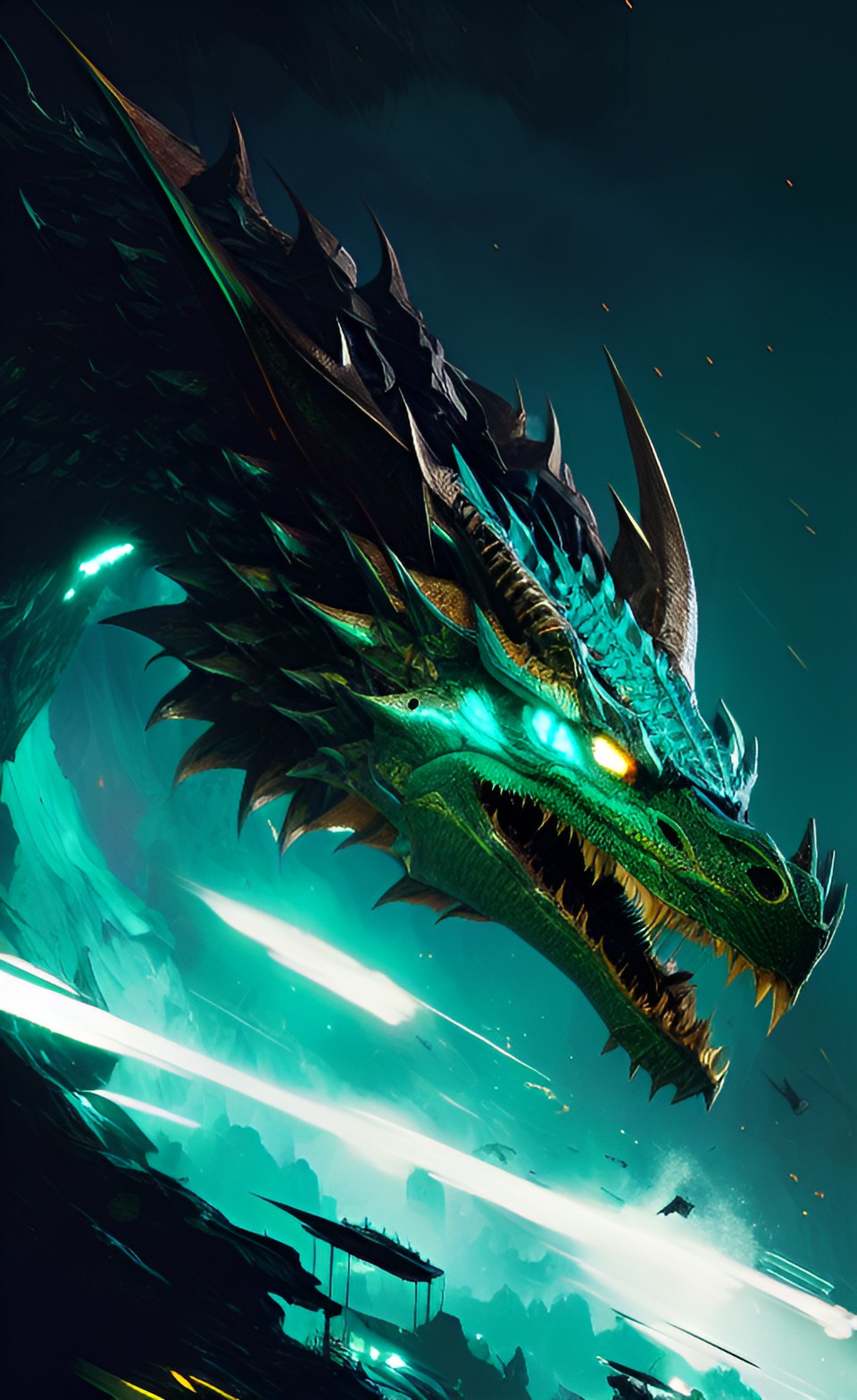 dark teal dragon with light green highlights (single head) preview