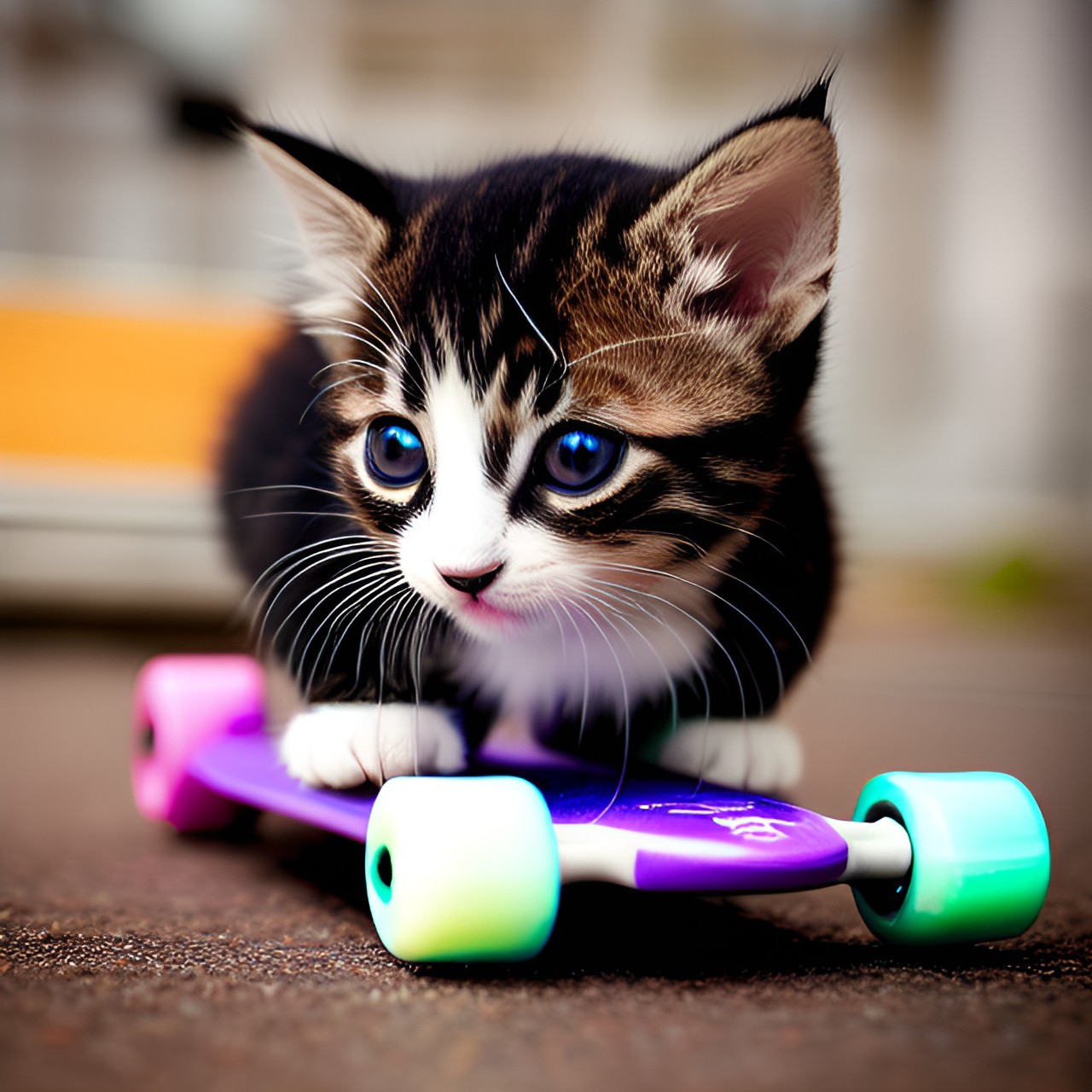 schattige kitten op skate board preview