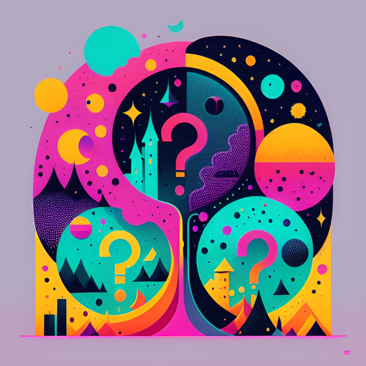 a brightly coloured picture of question marks preview