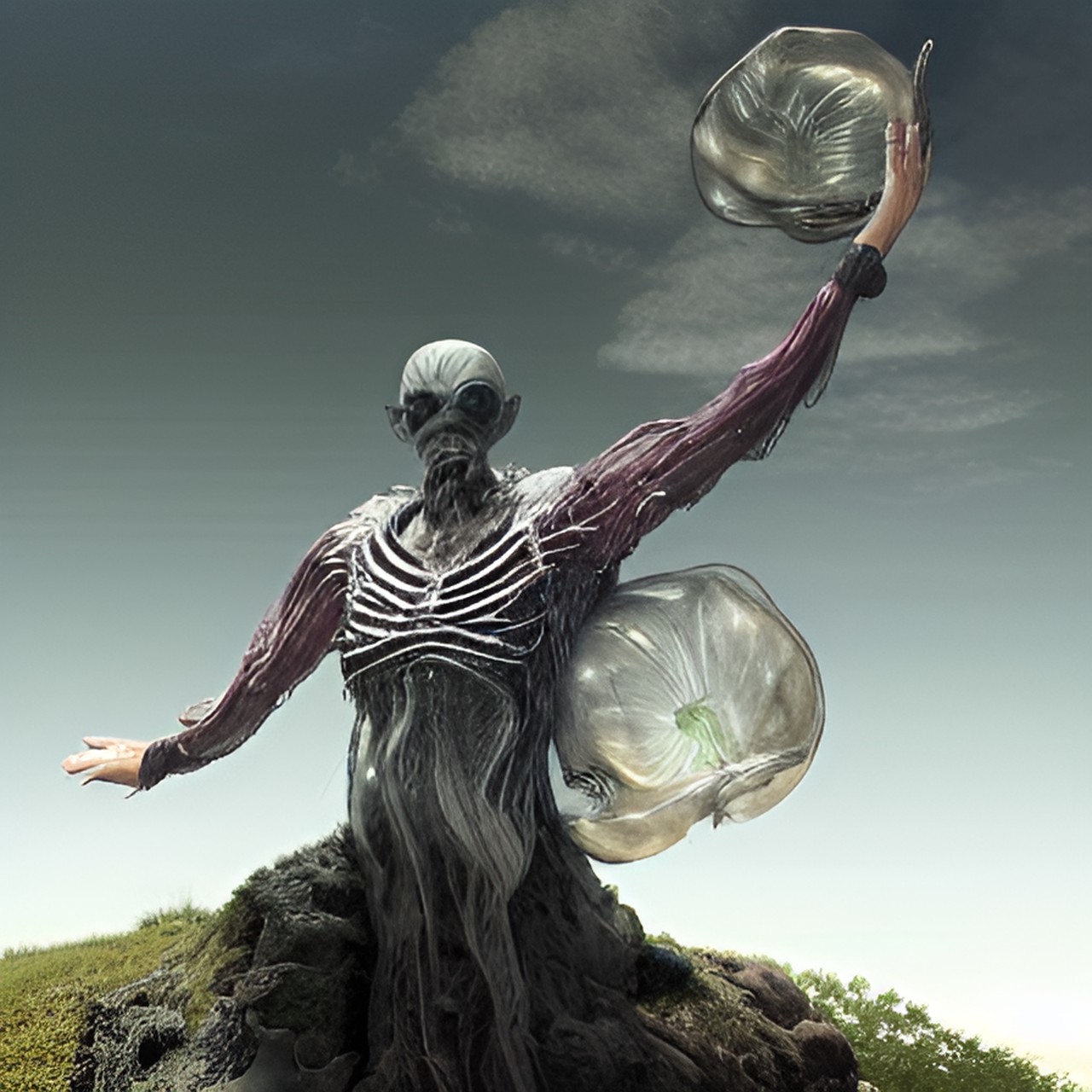 translucent man floating in a cloudy sky preview