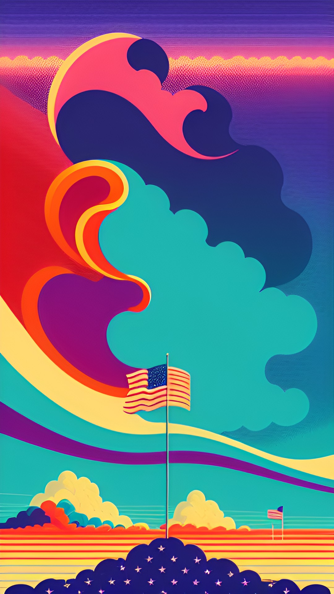 american flag waving in the wind colorful sky preview