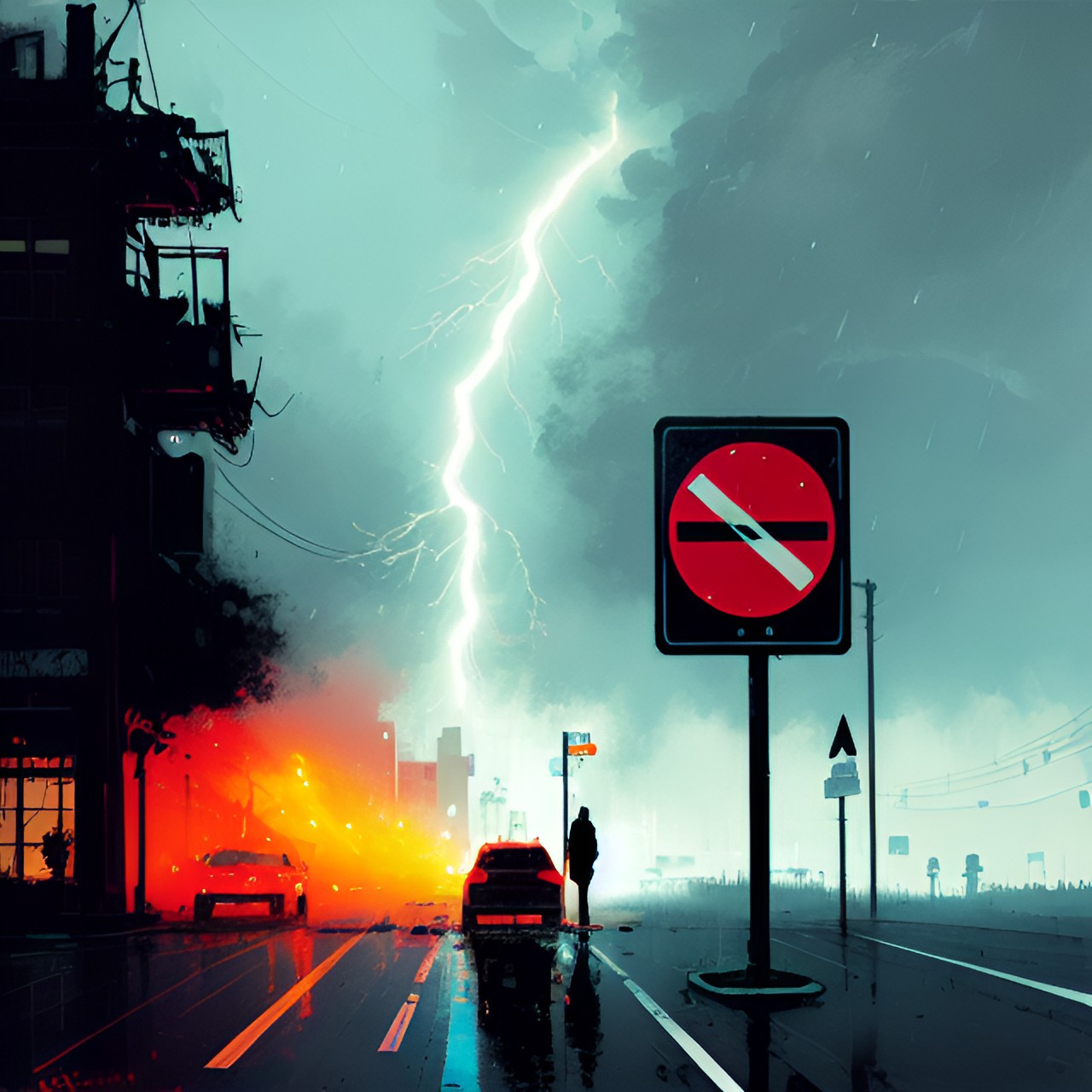 a stop sign being struck by lightning preview