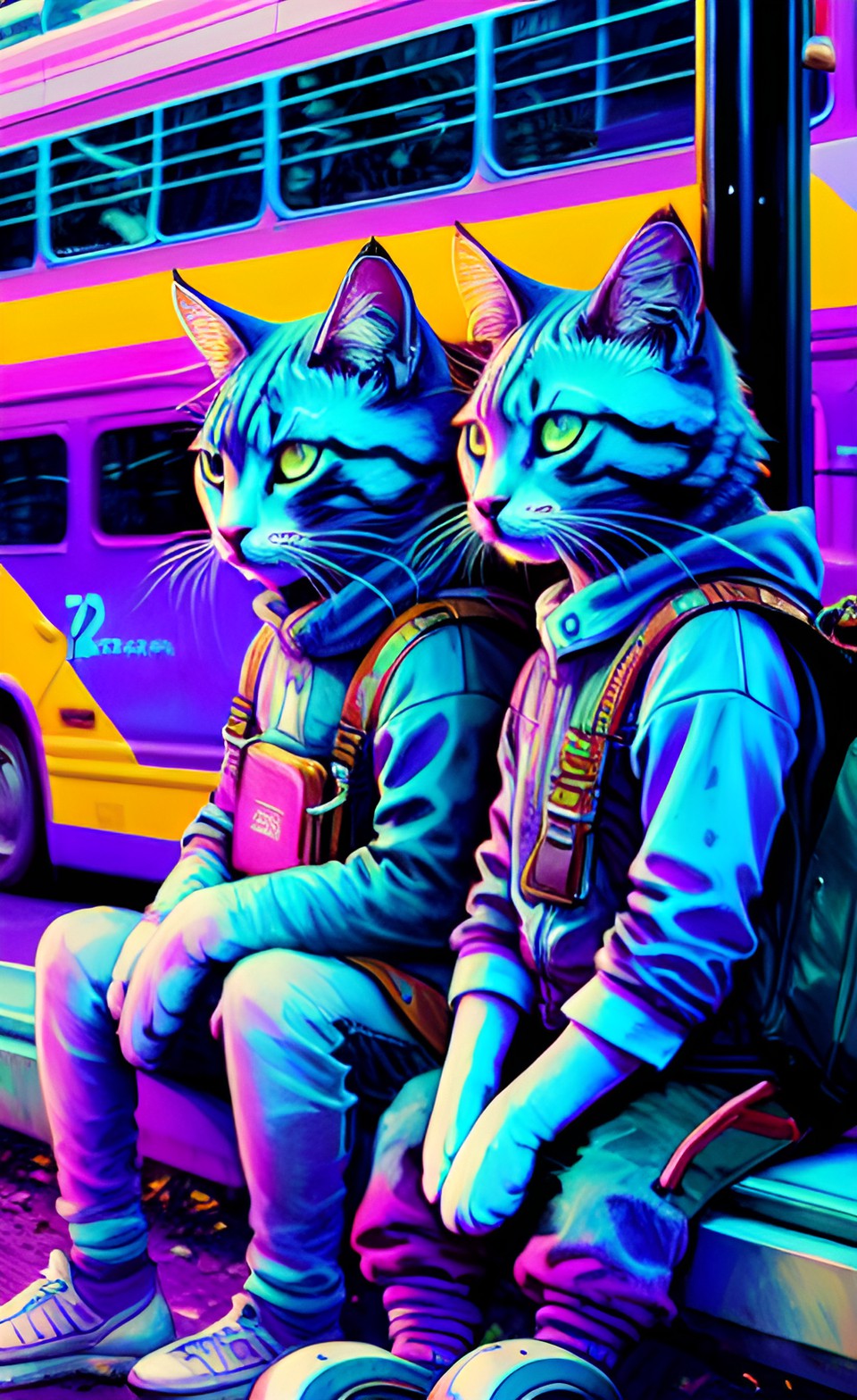 cats waiting for the bus preview