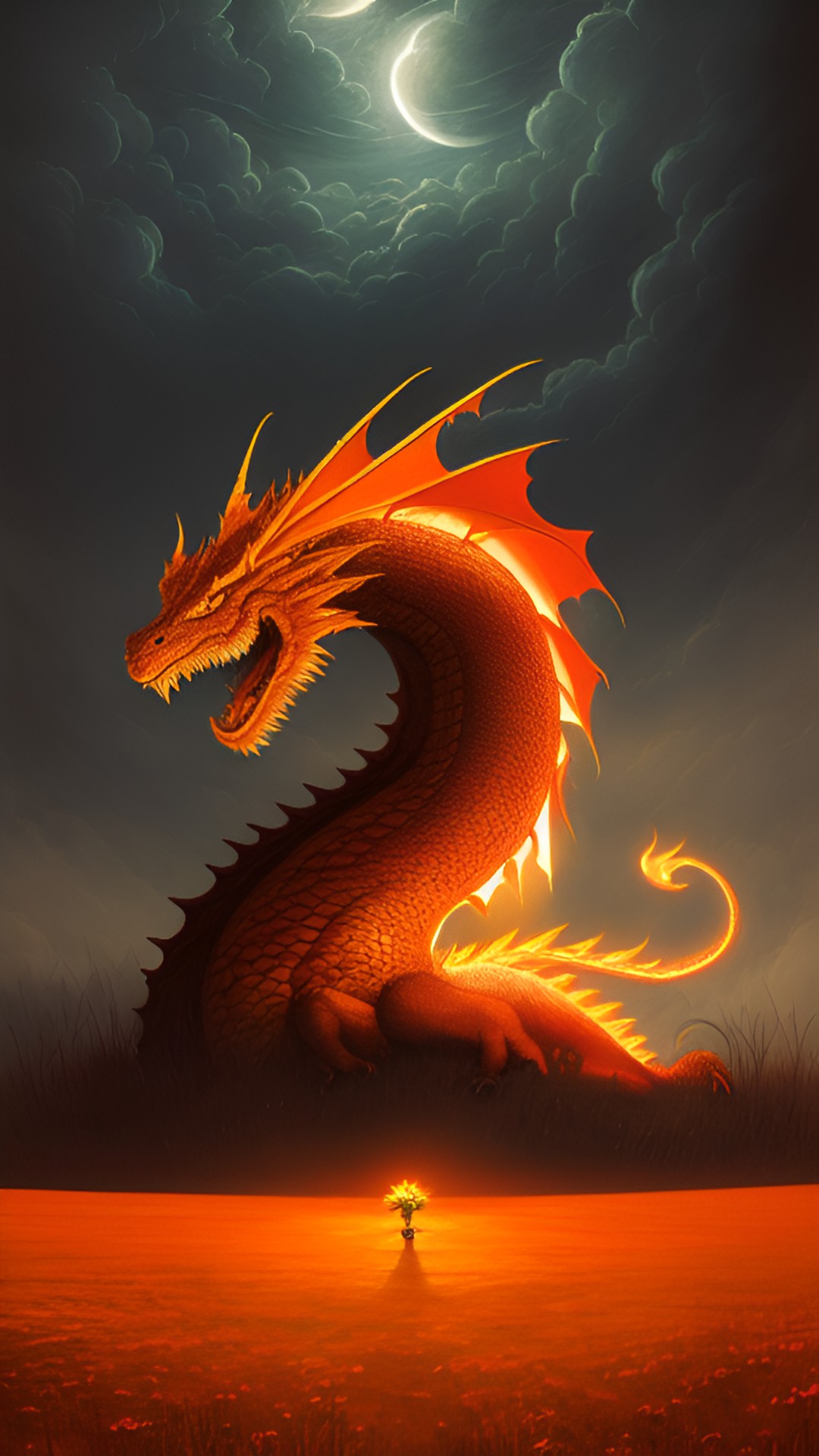 un dragon orange clair, dans un pré preview