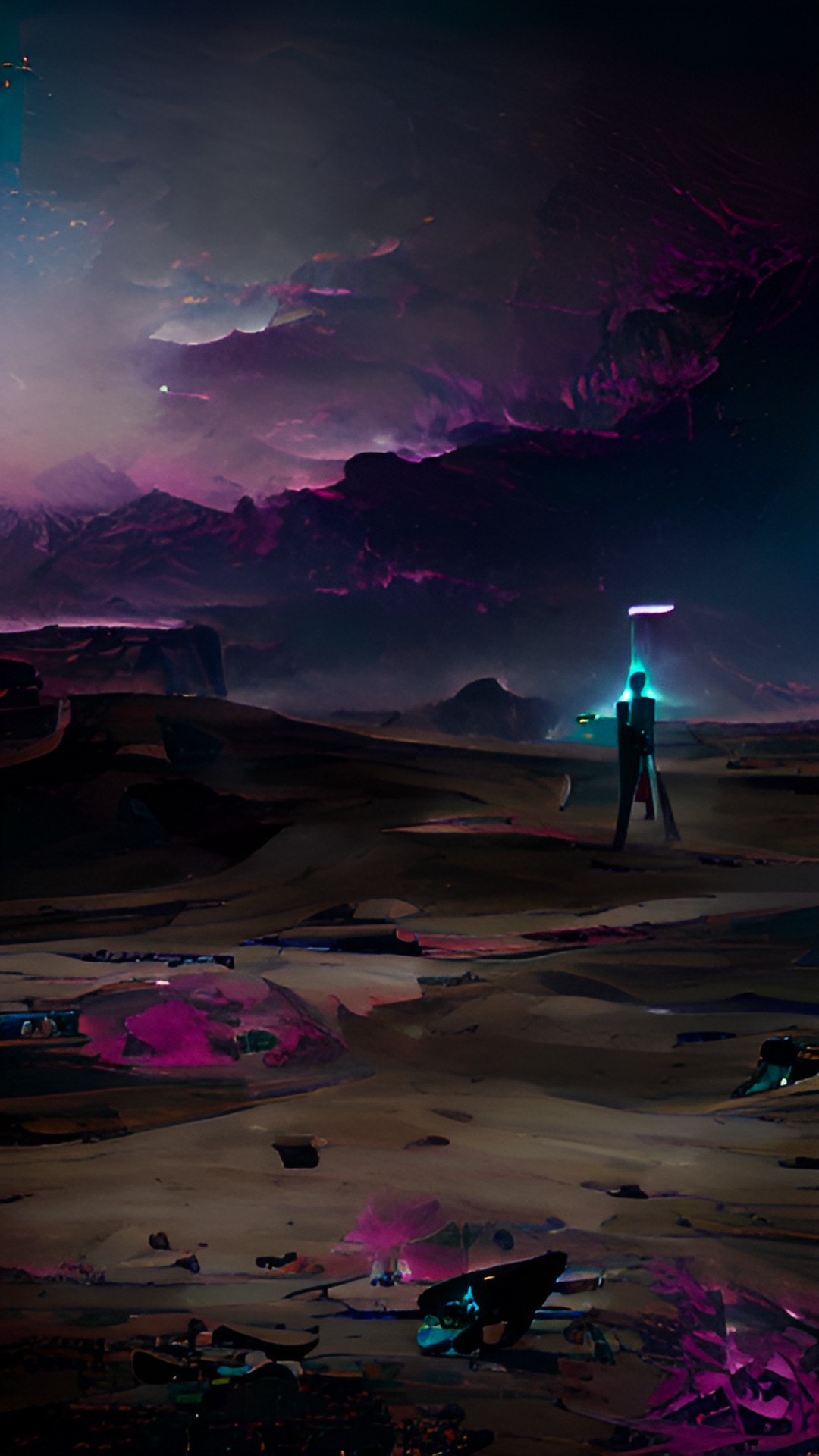 The walk - dark barren land with view of cosmos preview