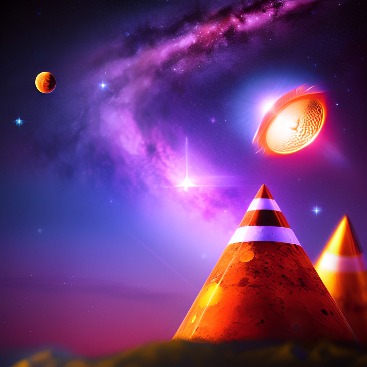 space cone - orange cone space galaxy stars planets ufo  purple planets stars orange cone ufo cones ufo stars traffic cone preview