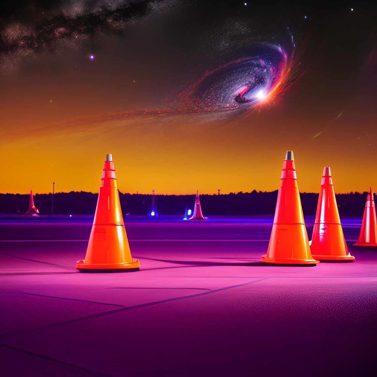 space cone - orange traffic cone space galaxy stars planets ufo  purple planets stars orange cone ufo cones ufo stars preview