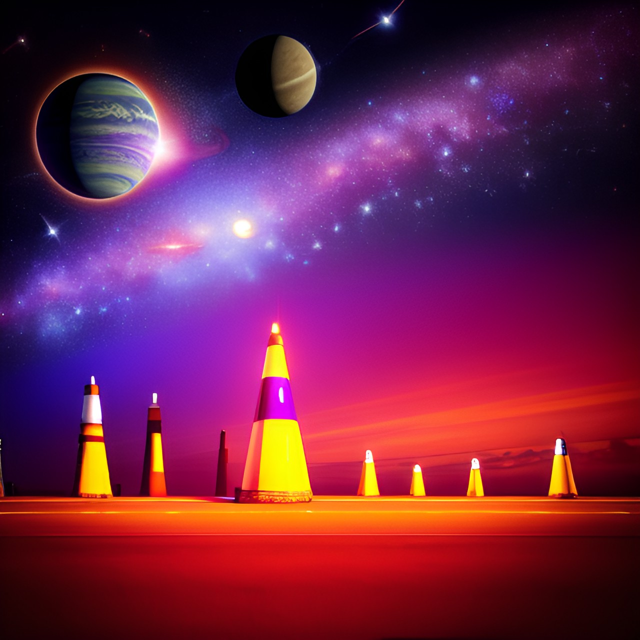 space cone - orange traffic cone space galaxy stars planets ufo purple planets stars orange cone moon cones moon stars preview