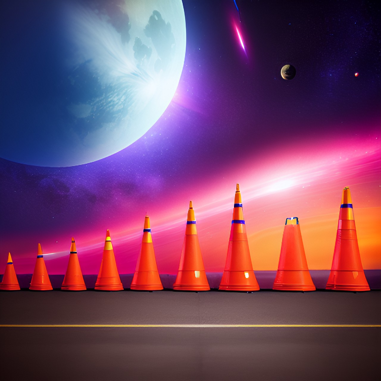 space cone - orange traffic cone space galaxy stars planets ufo  purple planets stars orange cone moon cones moon stars preview