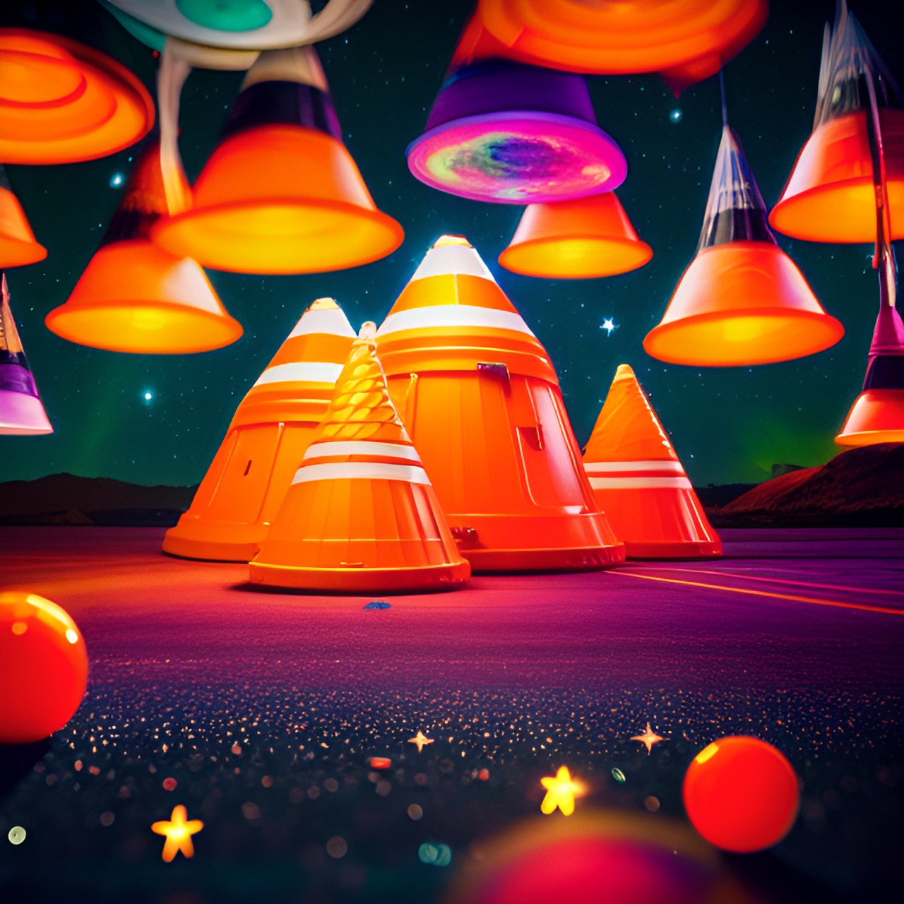 space cone - orange traffic cone space galaxy stars planets ufo  purple planets stars orange cone moon cones moon stars preview